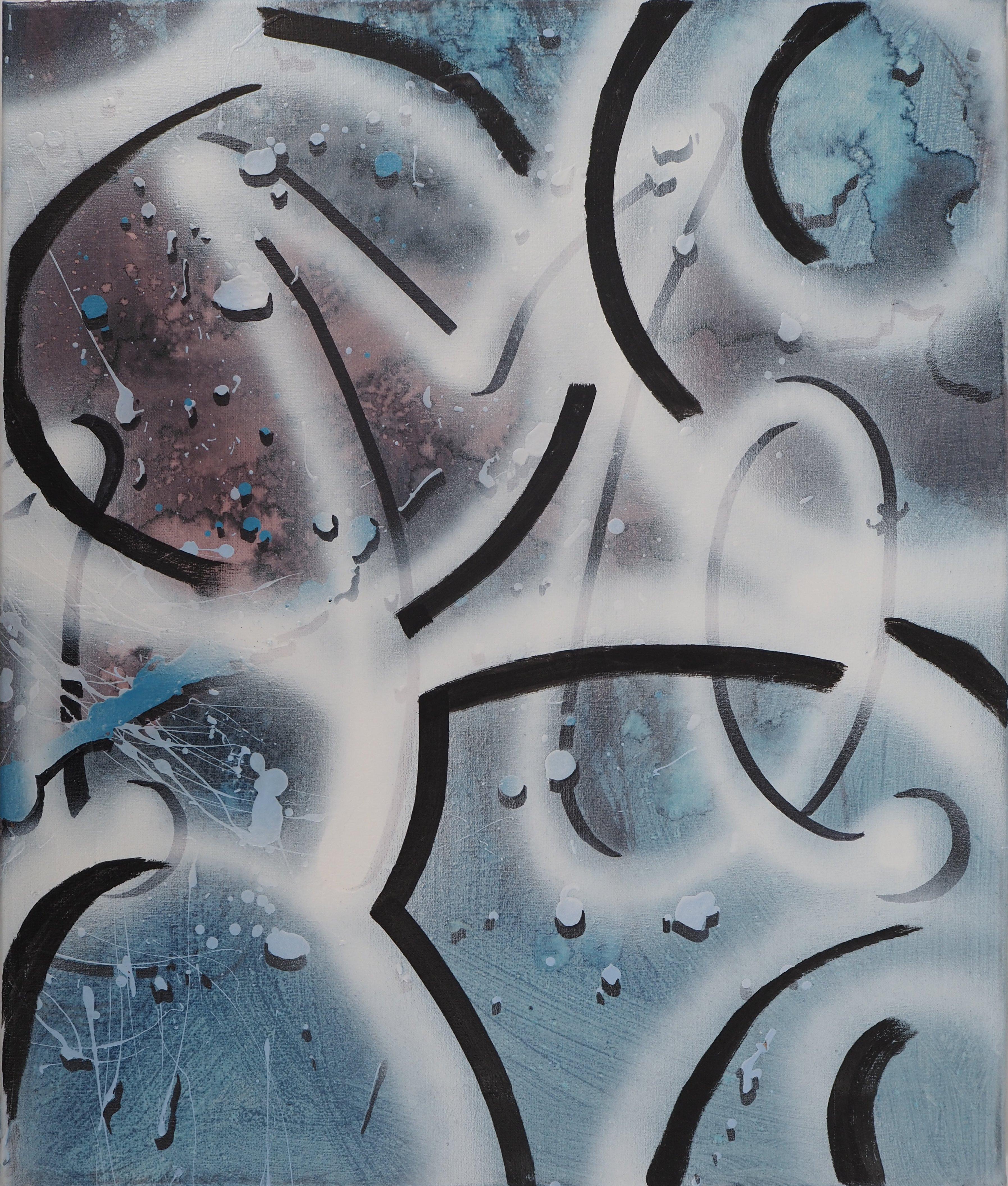 STREET ART - Hidden Words : Wait for Me - 4 x Huile originale sur toile, signée - Gris Abstract Painting par Jean-Antoine HIERRO 