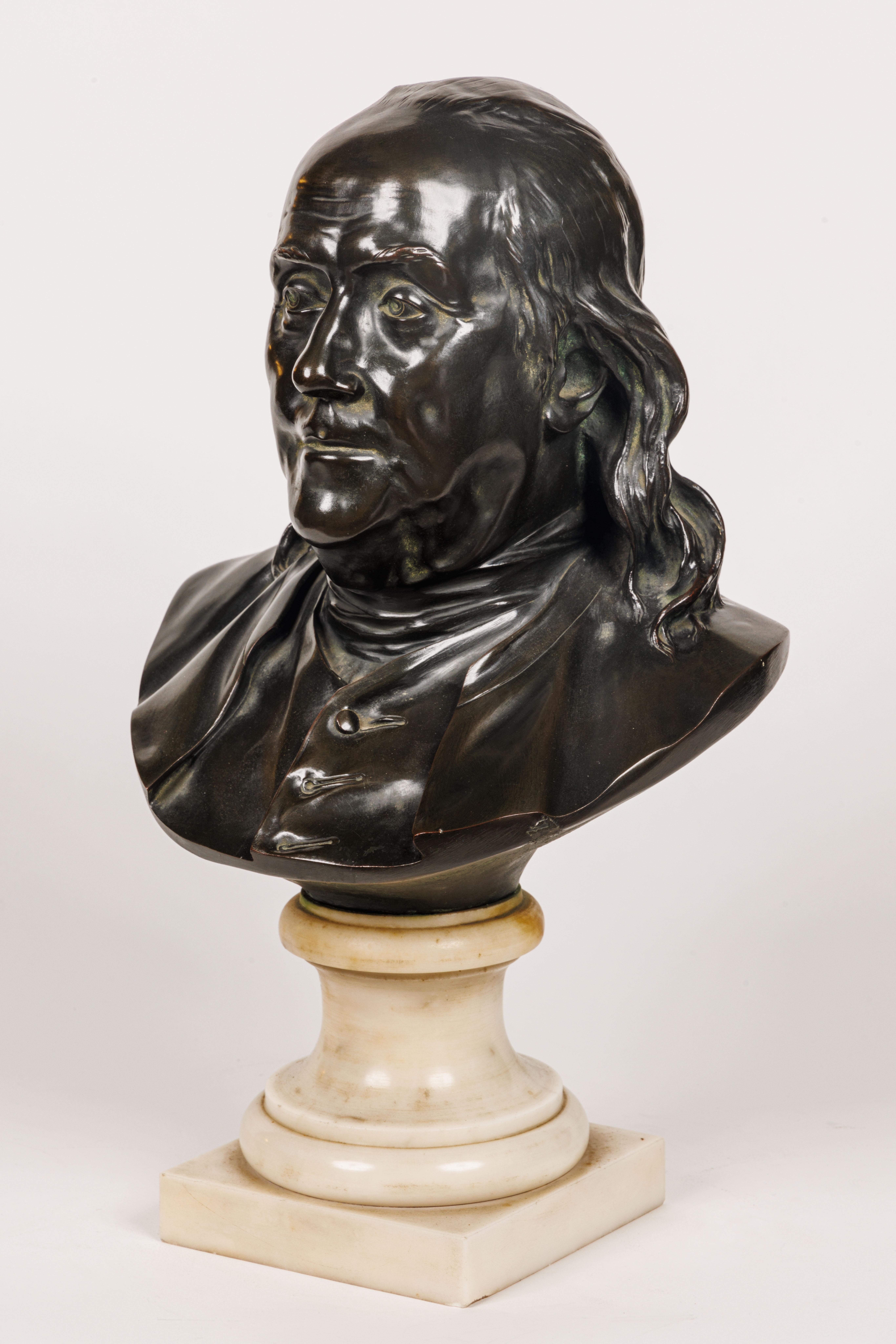 A Bronze Bust of Benjamin Franklin after Houdon - Sculpture by Jean-Antoine Houdon