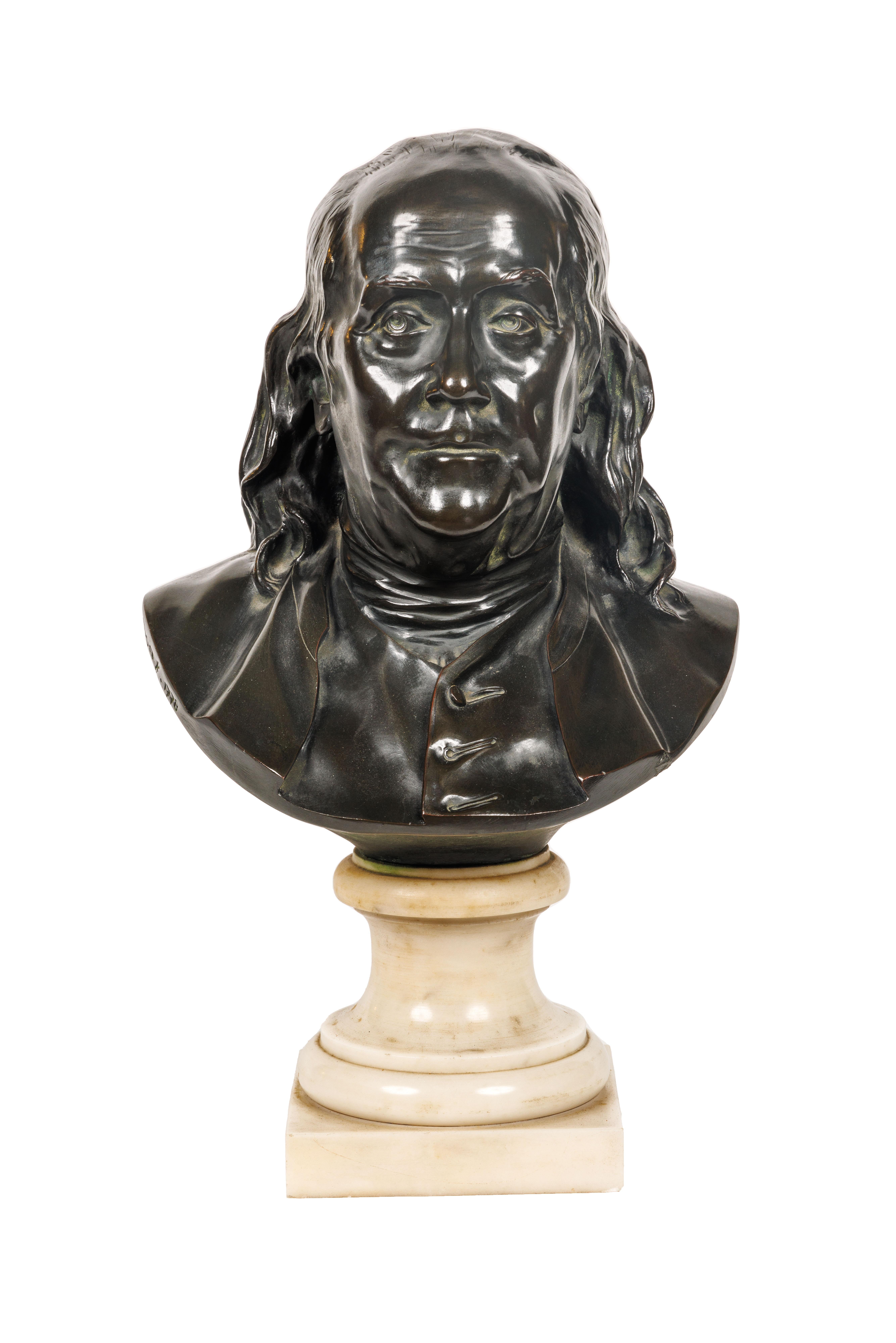 Jean-Antoine Houdon Figurative Sculpture - A Bronze Bust of Benjamin Franklin after Houdon