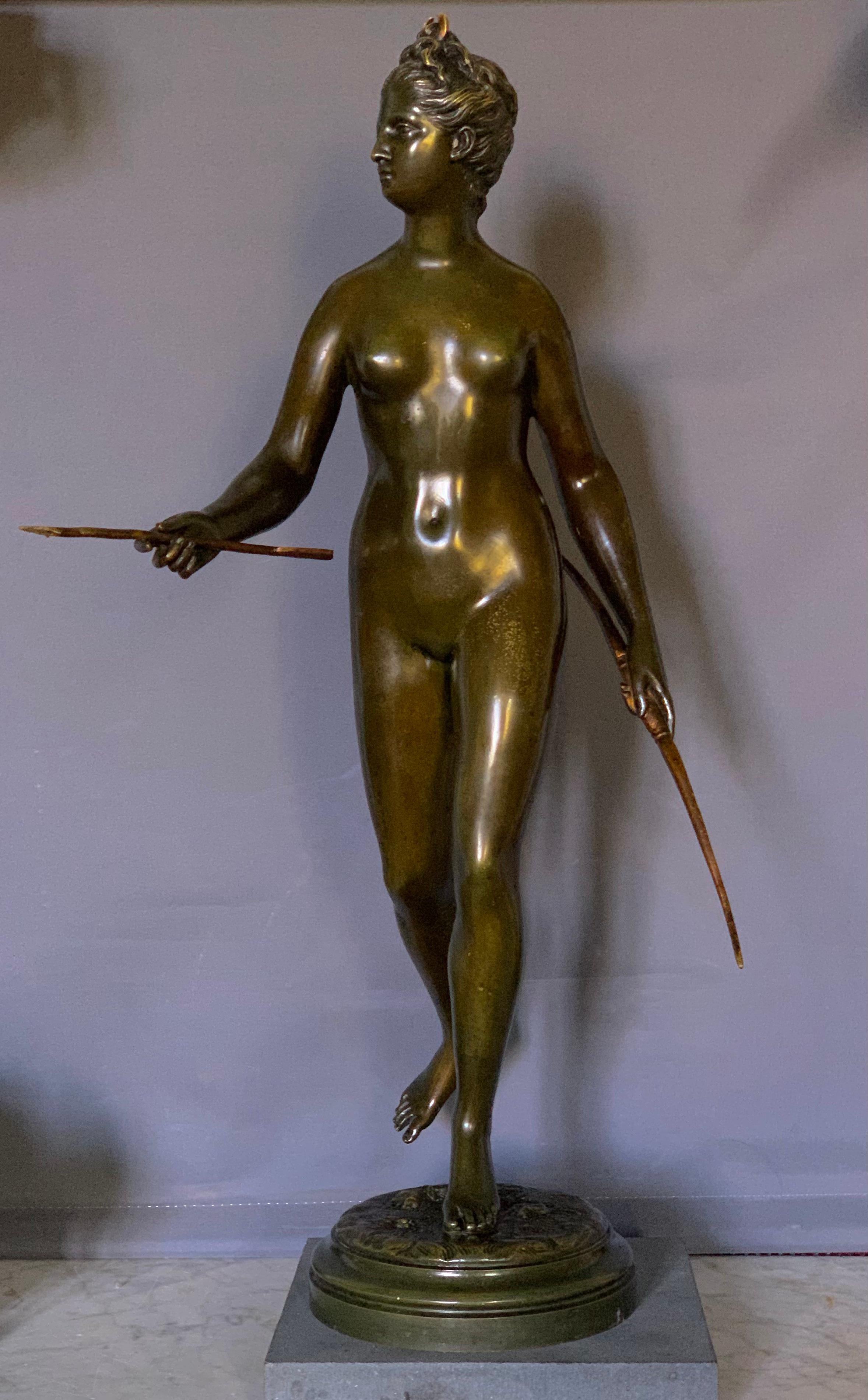 “Diana the Huntress” bronze after J. A. Houdon , France circa 1870 - Sculpture by Jean-Antoine Houdon