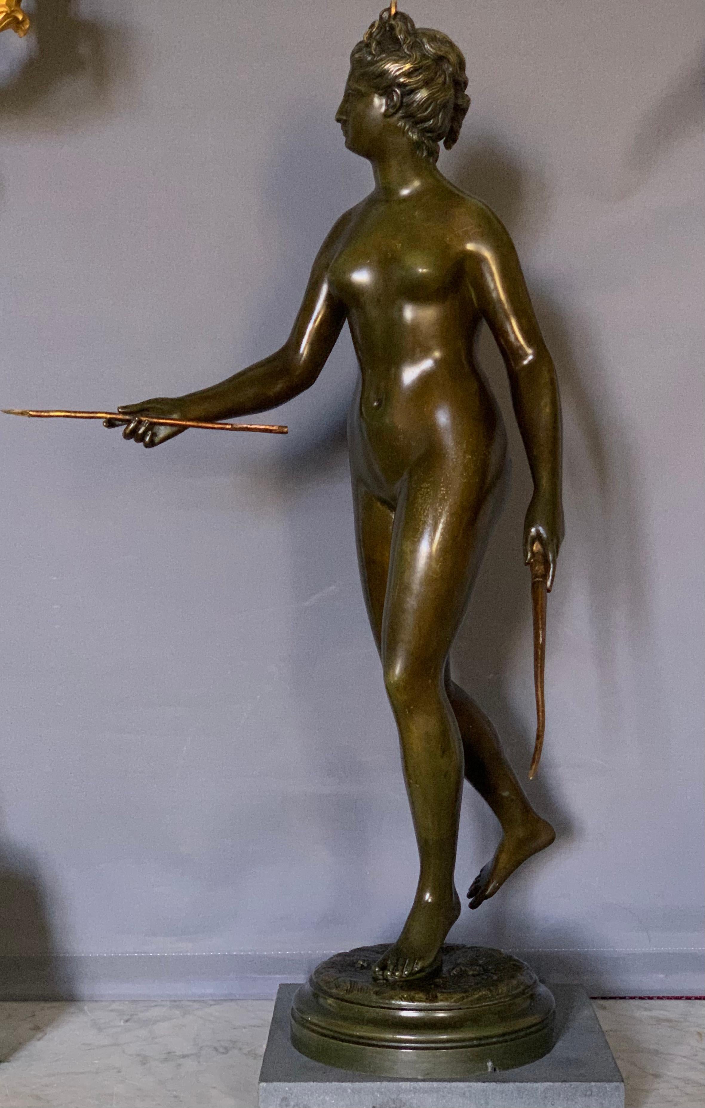 Diana die Jägerin Bronze nach J. A. Houdon , Frankreich um 1870 (Akademisch), Sculpture, von Jean-Antoine Houdon