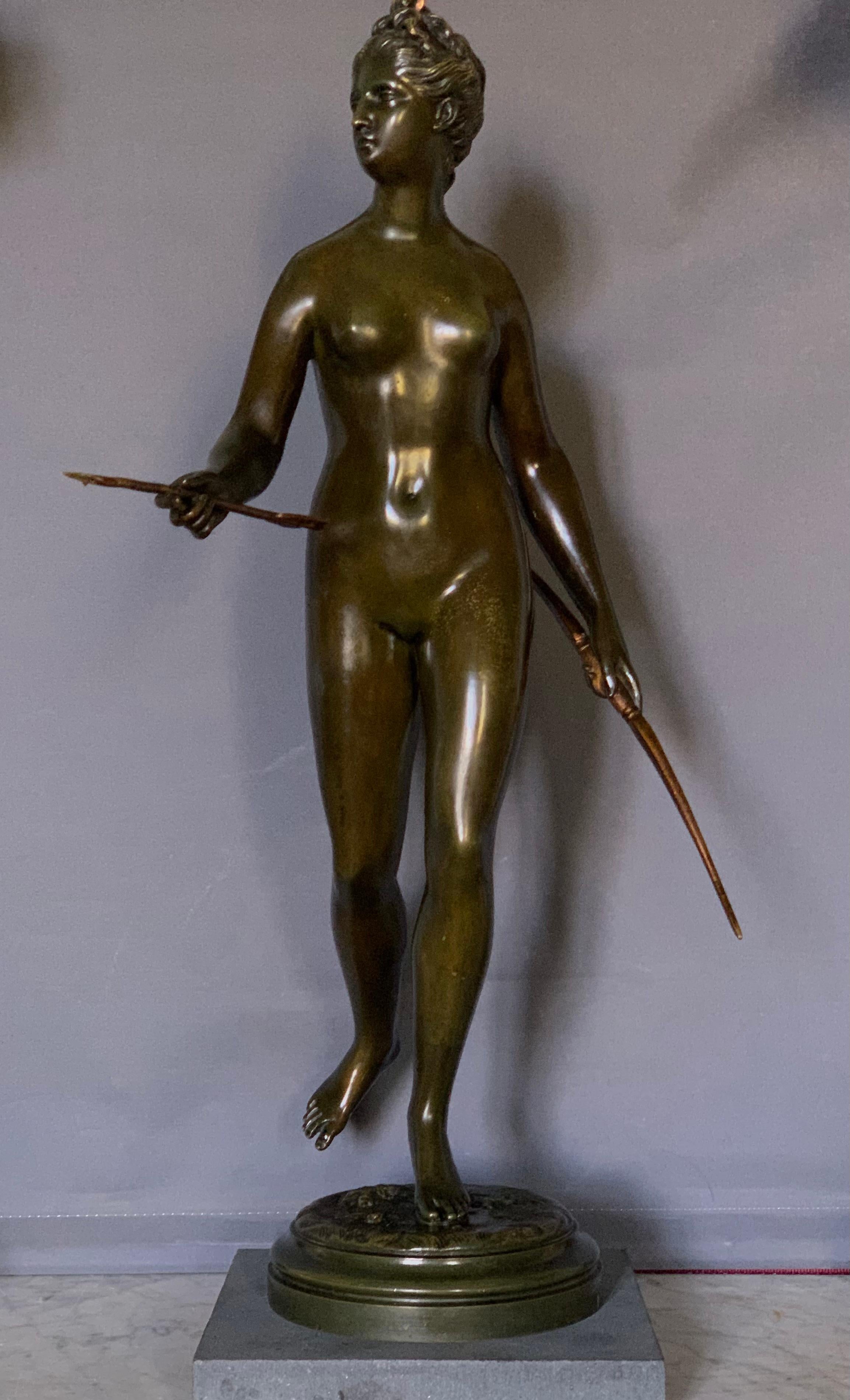 Jean-Antoine Houdon Nude Sculpture – Diana die Jägerin Bronze nach J. A. Houdon , Frankreich um 1870