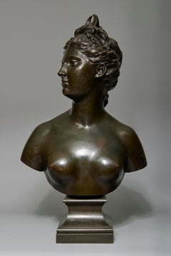 Grande busto di bronzo francese di Diana cacciatrice