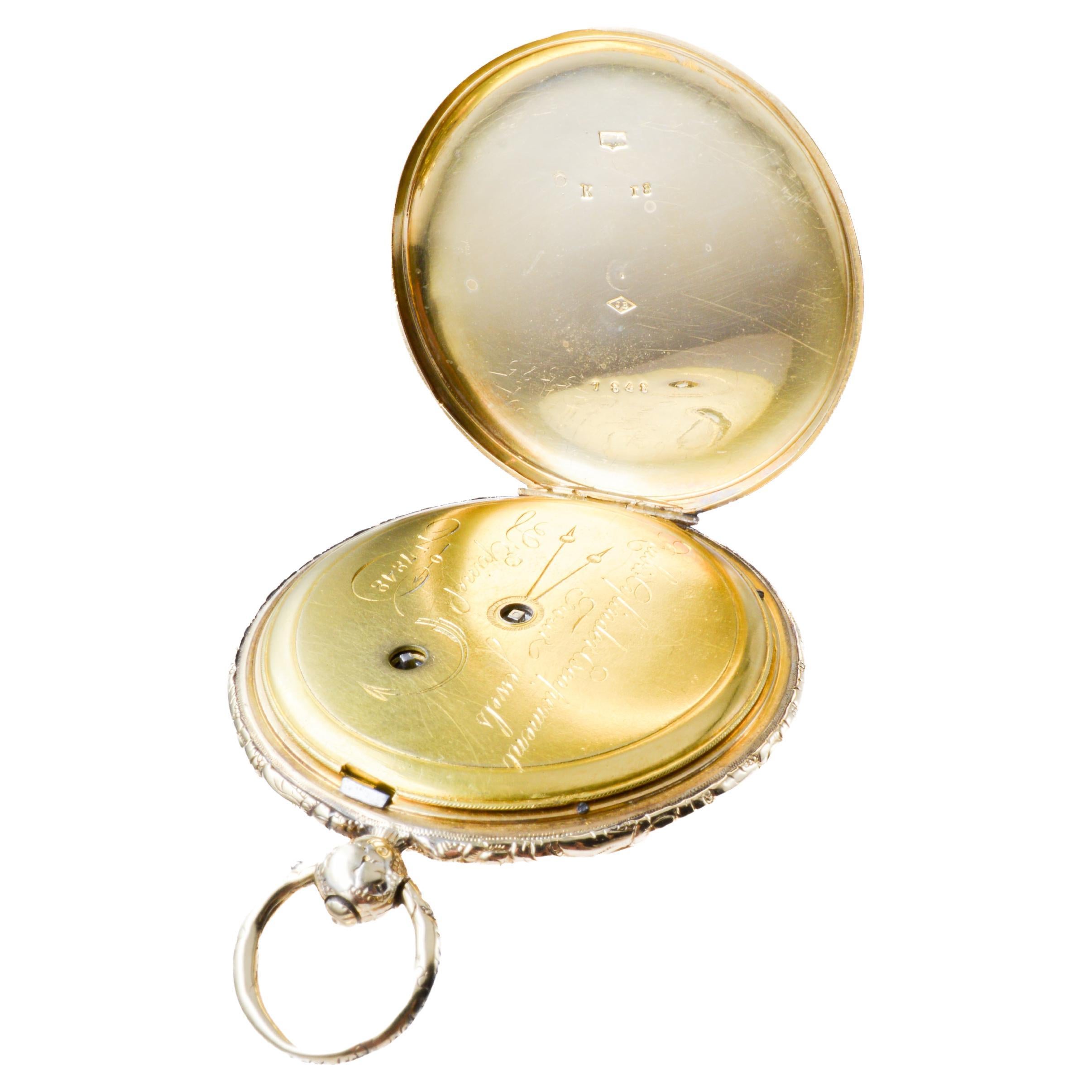Jean-Antoine Lepine Rose Gold Ruby Cylinder French Pocket Watch, circa 1780 For Sale 7