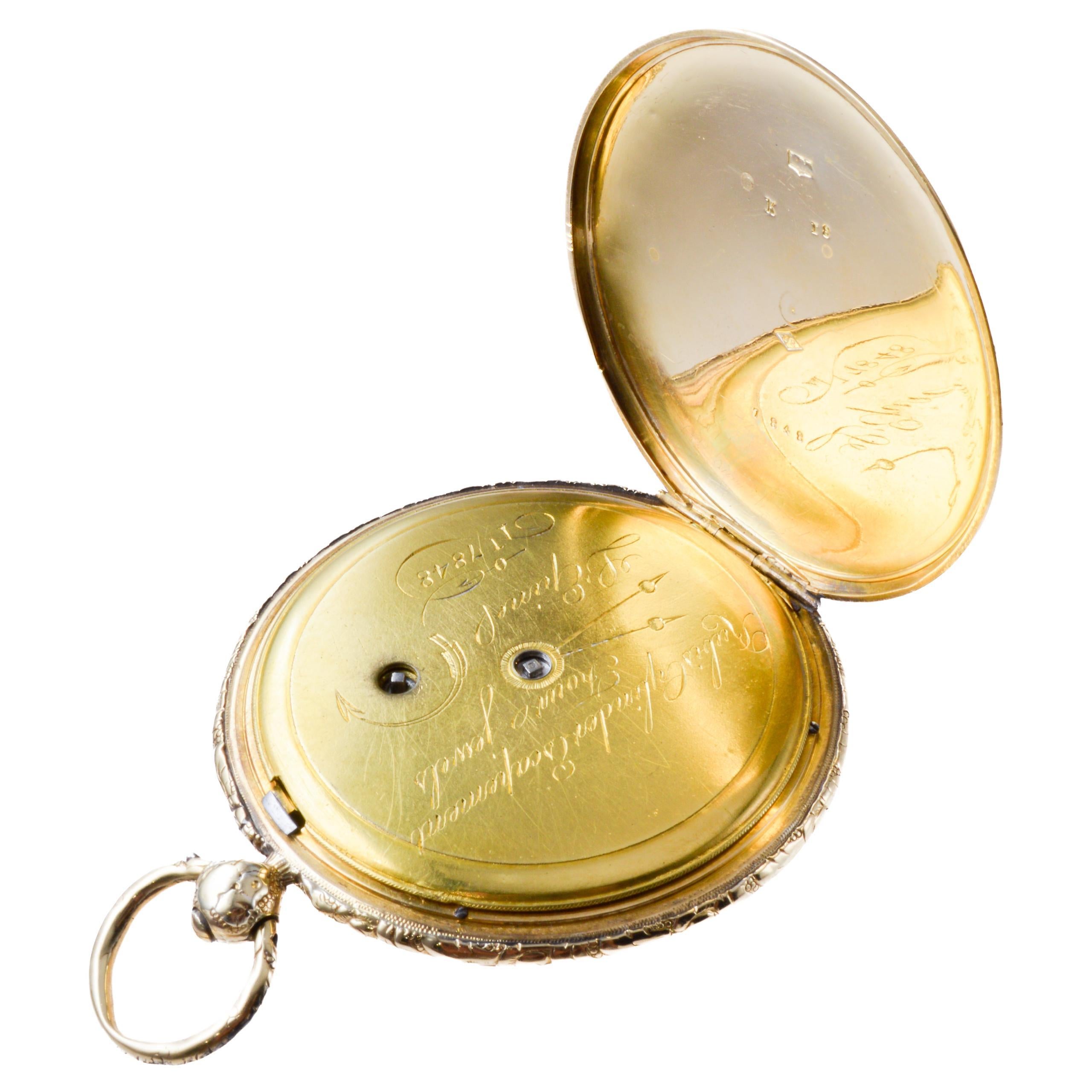 Jean-Antoine Lepine Rose Gold Ruby Cylinder French Pocket Watch, circa 1780 For Sale 8