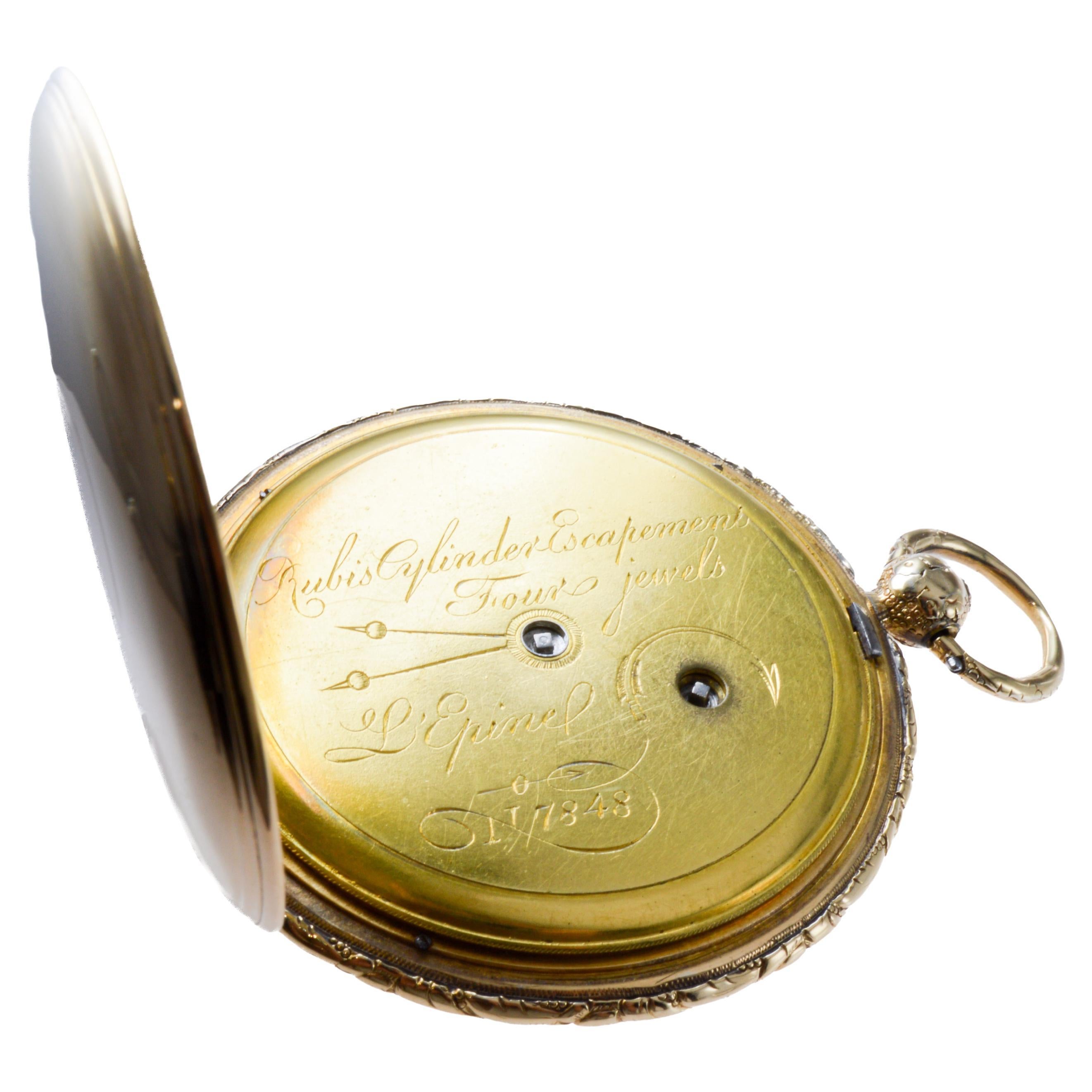 Jean-Antoine Lepine Rose Gold Ruby Cylinder French Pocket Watch, circa 1780 For Sale 9