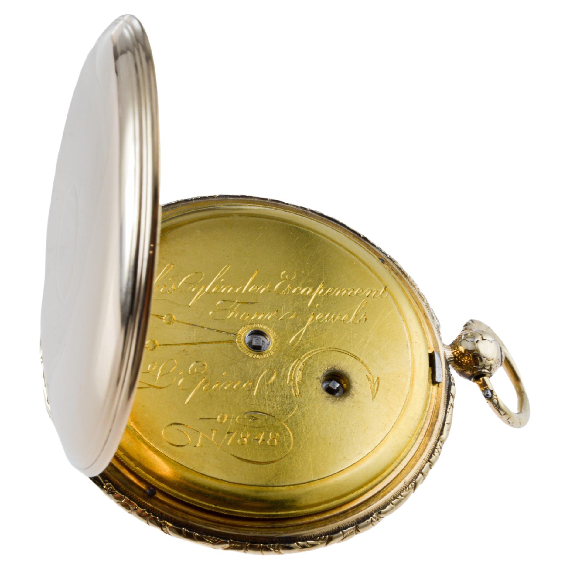 Jean-Antoine Lepine Rose Gold Ruby Cylinder French Pocket Watch, circa 1780 For Sale 10