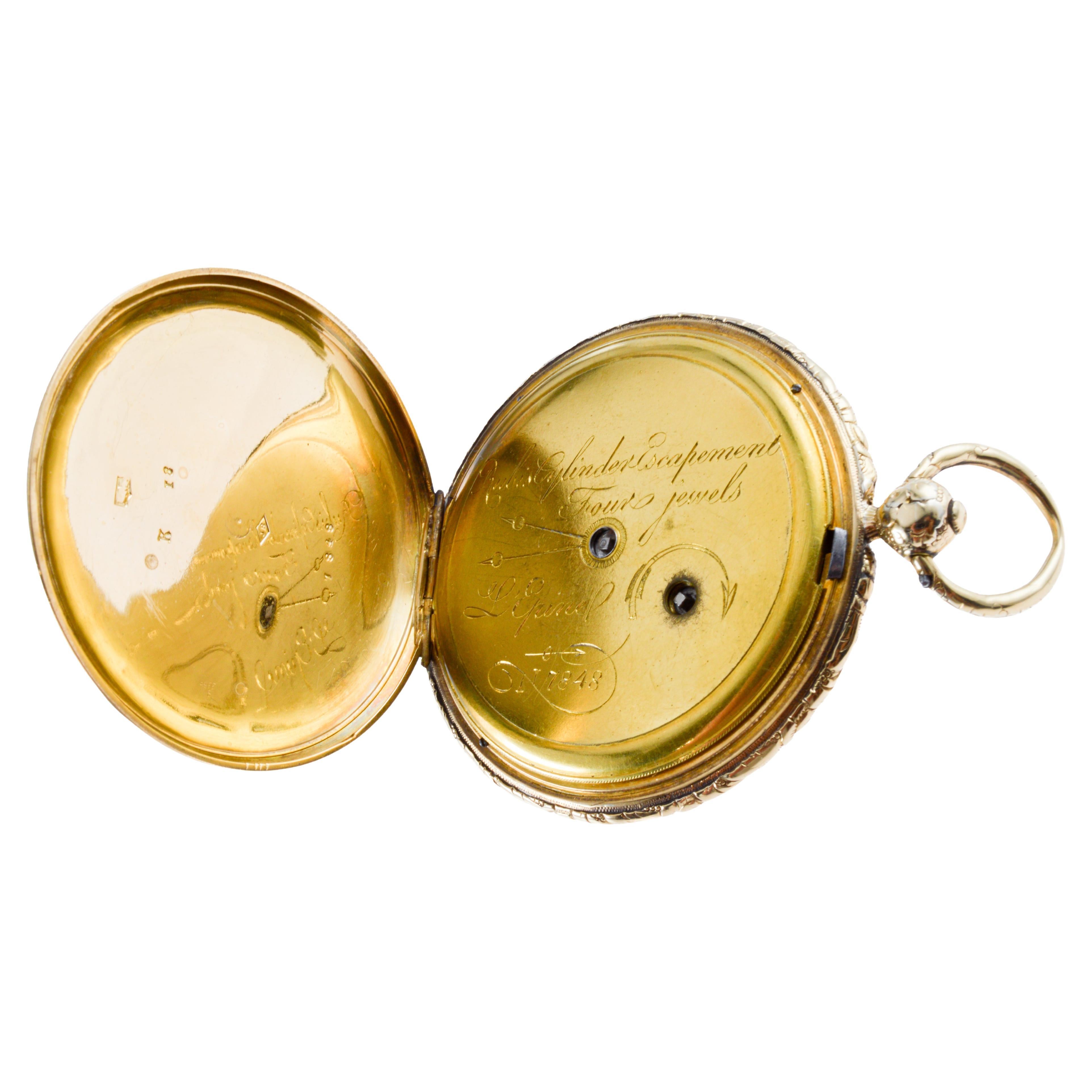 Jean-Antoine Lepine Rose Gold Ruby Cylinder French Pocket Watch, circa 1780 For Sale 11