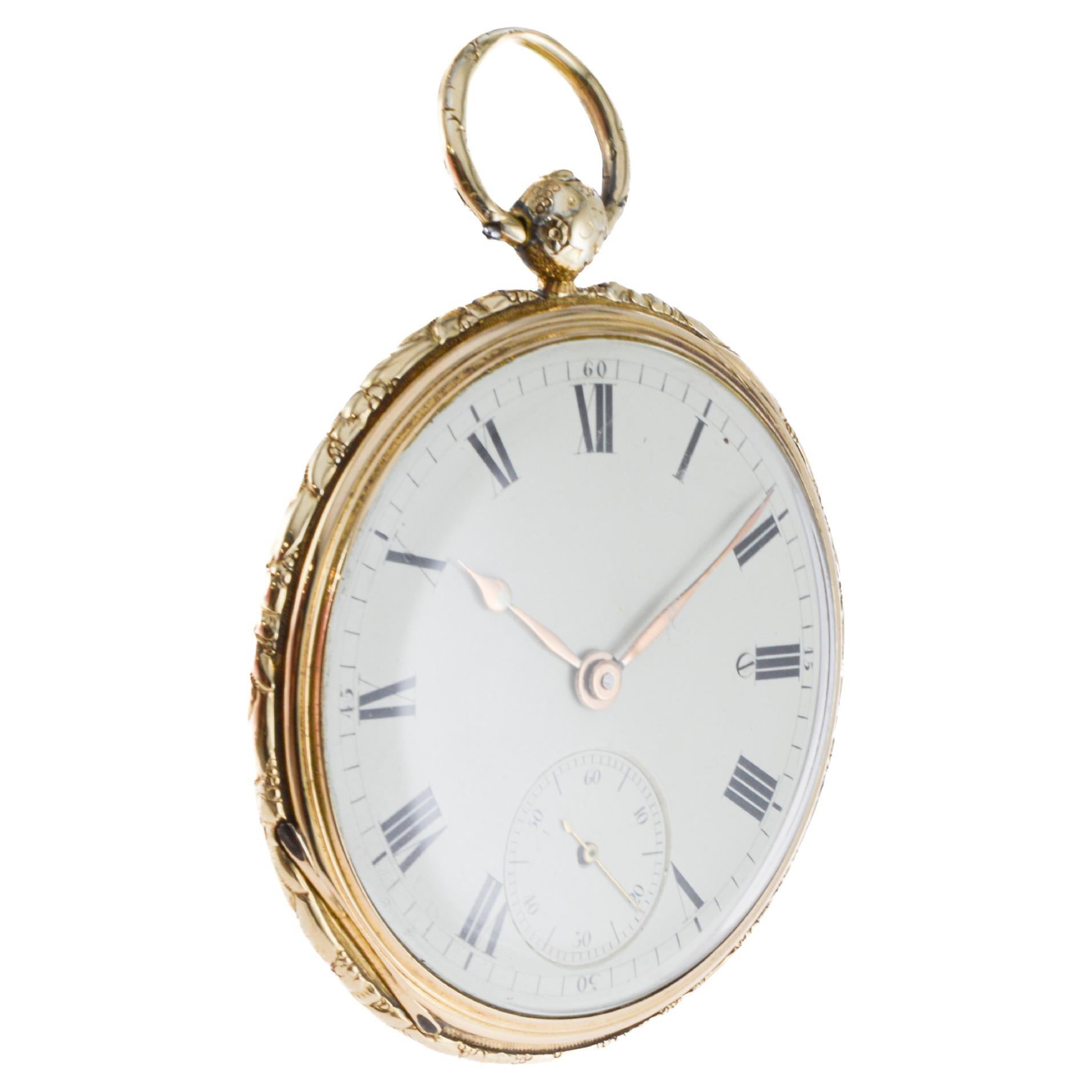 FACTORY / HOUSE: Lepine 
STYLE / REFERENCE: Oversized Open Faced Pocket Watch
METAL / MATERIAL: 18Kt. Rose Gold
DIMENSIONS: Diameter 59mm
CIRCA: 1770 / 80's
MOVEMENT / CALIBER: Key Winding / Jeweled / Breguet  Style Ruby Cylinder
DIAL / HANDS: