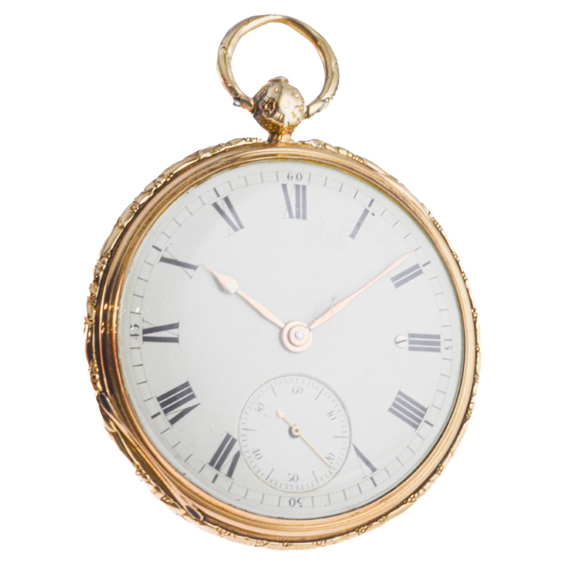Art Deco Jean-Antoine Lepine Rose Gold Ruby Cylinder French Pocket Watch, circa 1780 For Sale