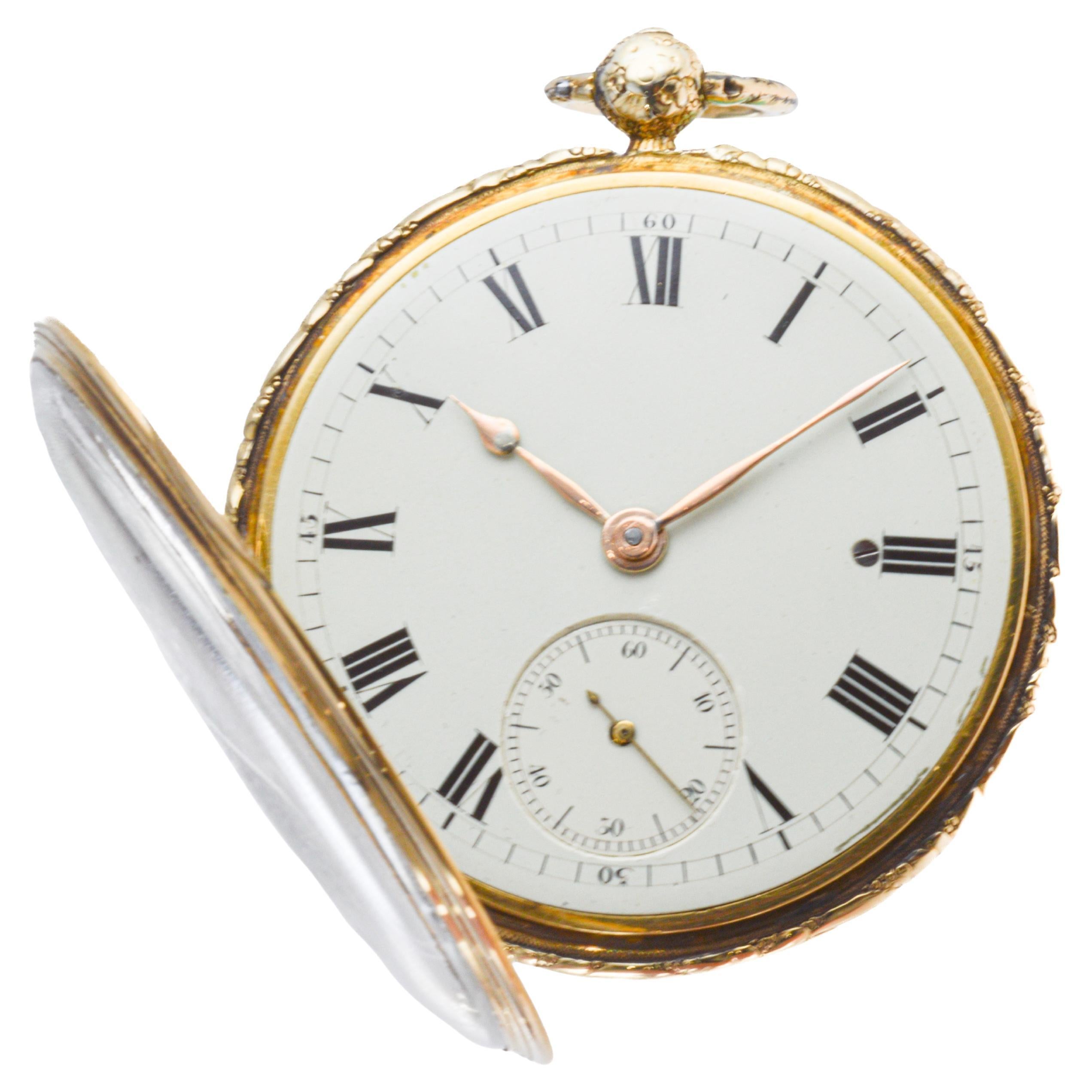 Men's Jean-Antoine Lepine Rose Gold Ruby Cylinder French Pocket Watch, circa 1780 For Sale