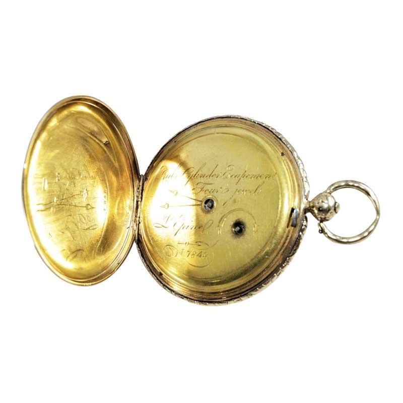 Jean-Antoine Lepine Rose Gold Ruby Cylinder French Pocket Watch, circa 1780 For Sale 1
