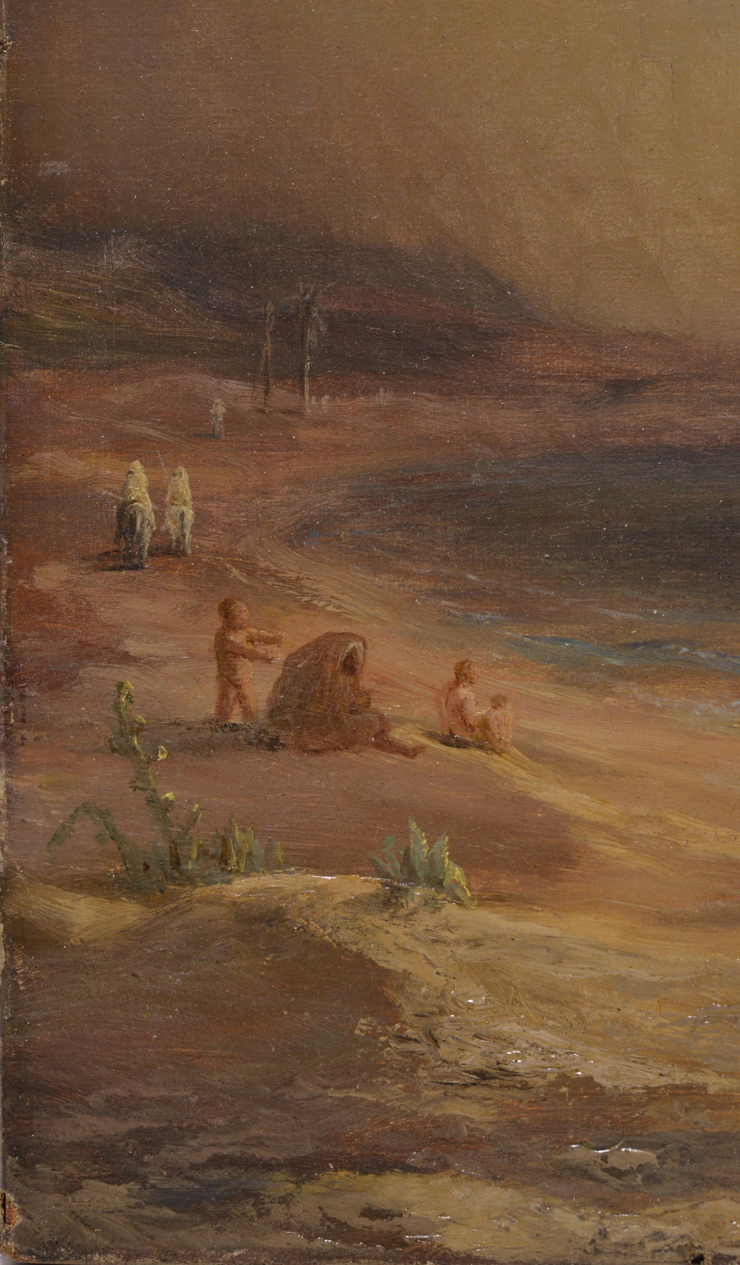 Smugglers at Algerian Coast 1871 Sunset Marine Scene Oil Painting by T. Gudin For Sale 3