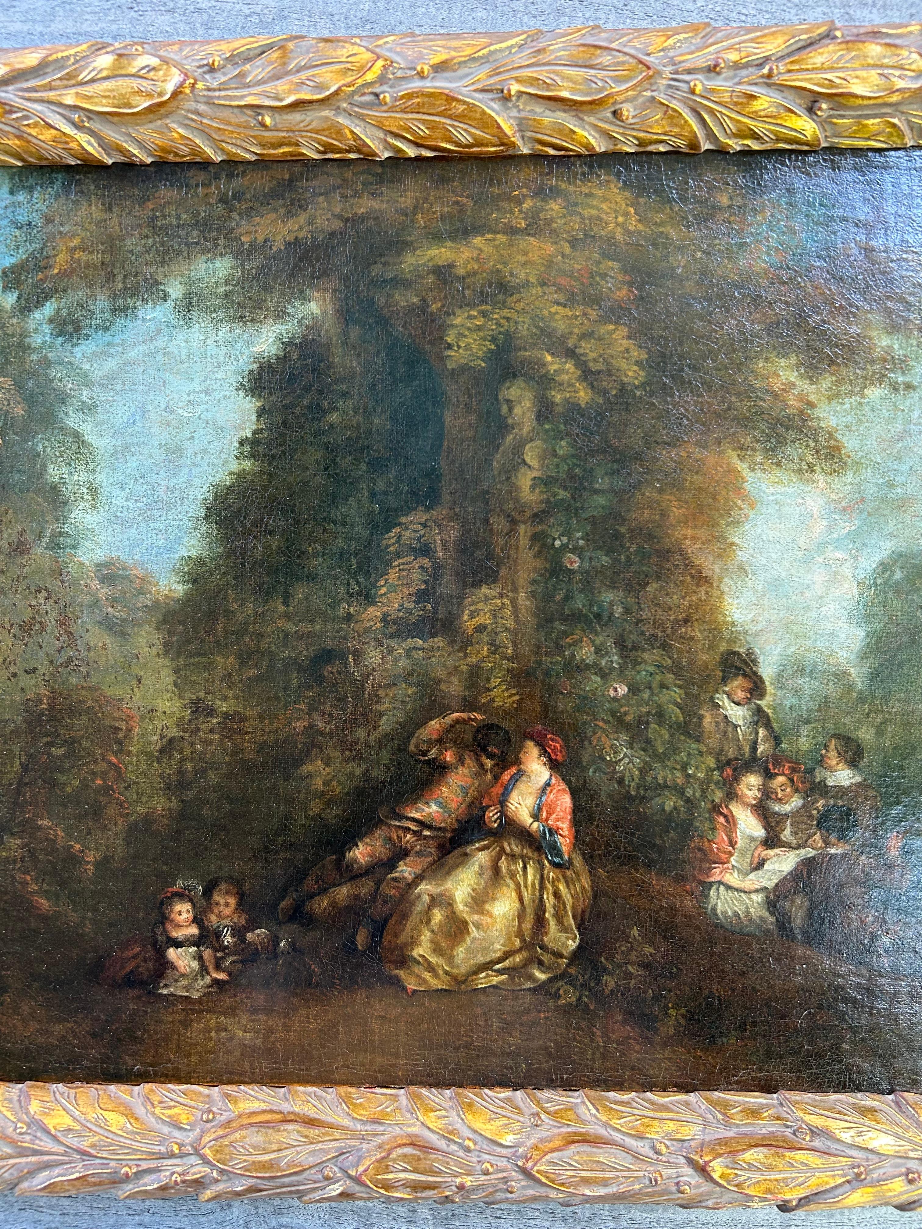 A beautiful 18th Century oil on canvas, depicting a garden scene typical of the period, or 