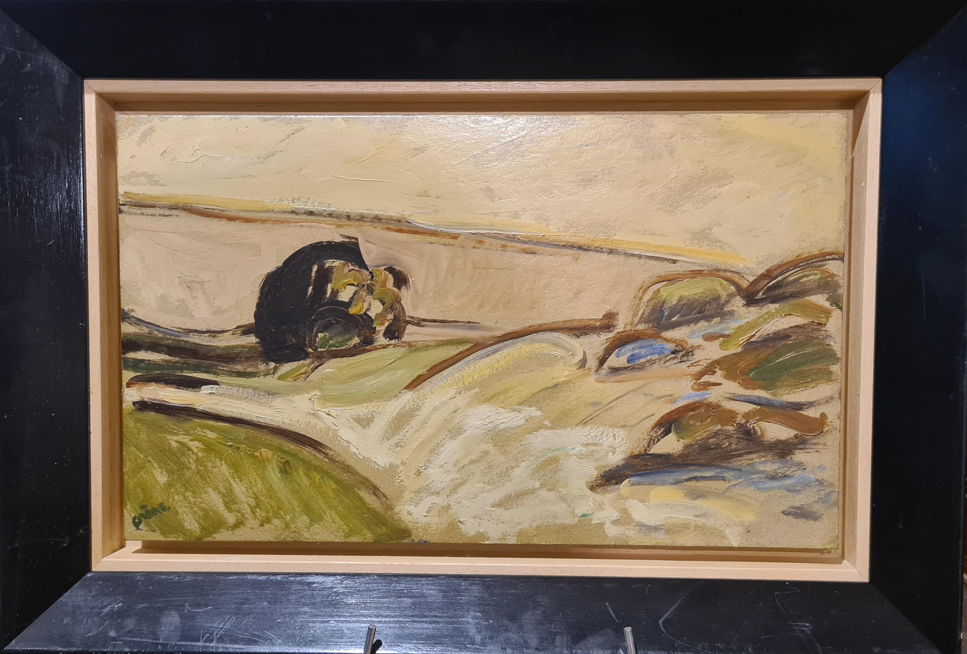 Paesaggio provenzale espressionista francese. Olio su tavola. - Painting di Jean Arène 