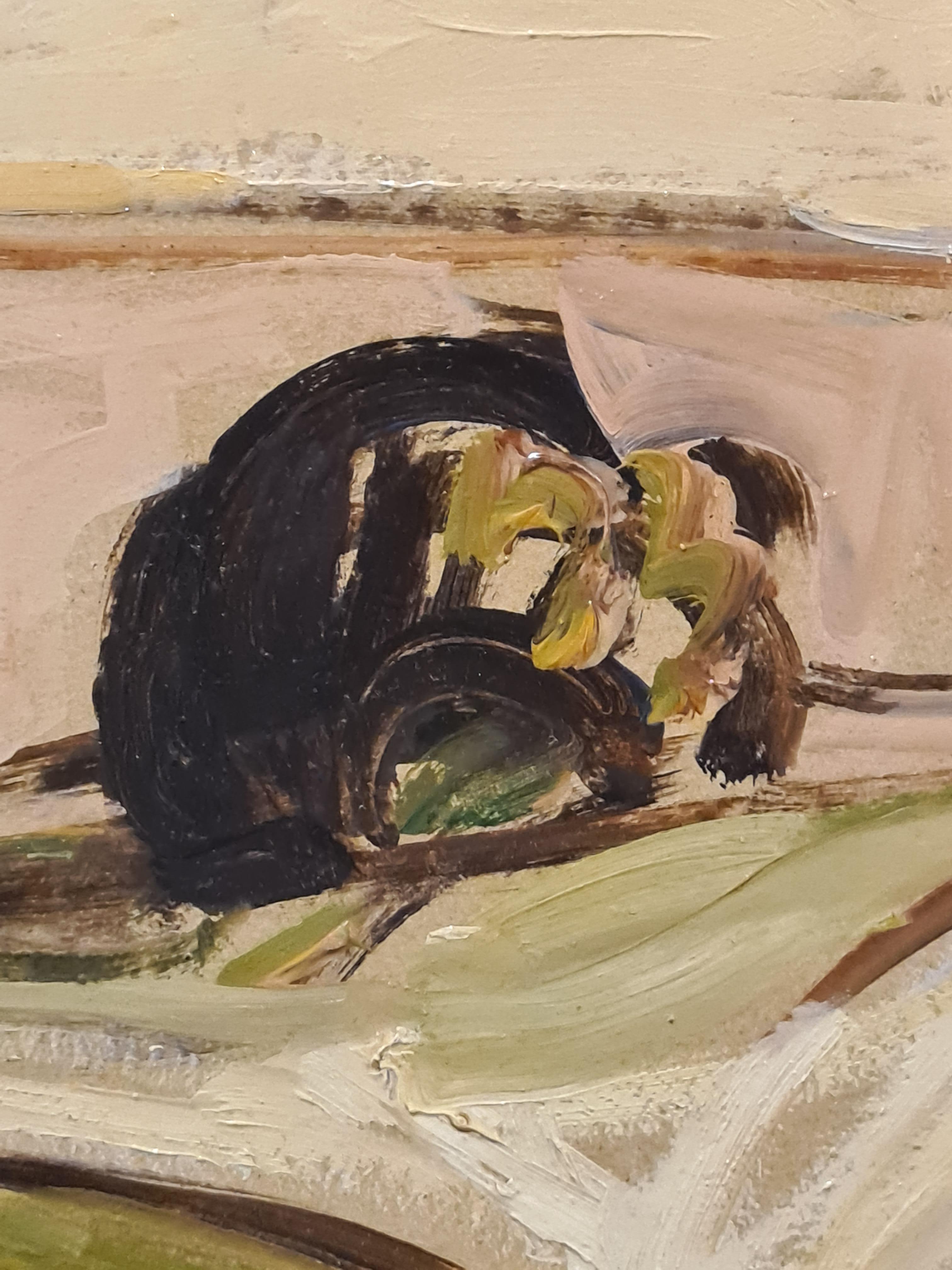 Paesaggio provenzale espressionista francese, fine del XX secolo, olio su tavola dell'artista francese Jean Arène (1929 - 2020), raffigurante un paesaggio provenzale, nel sud della Francia. Il dipinto è firmato in basso a sinistra, in una raffinata