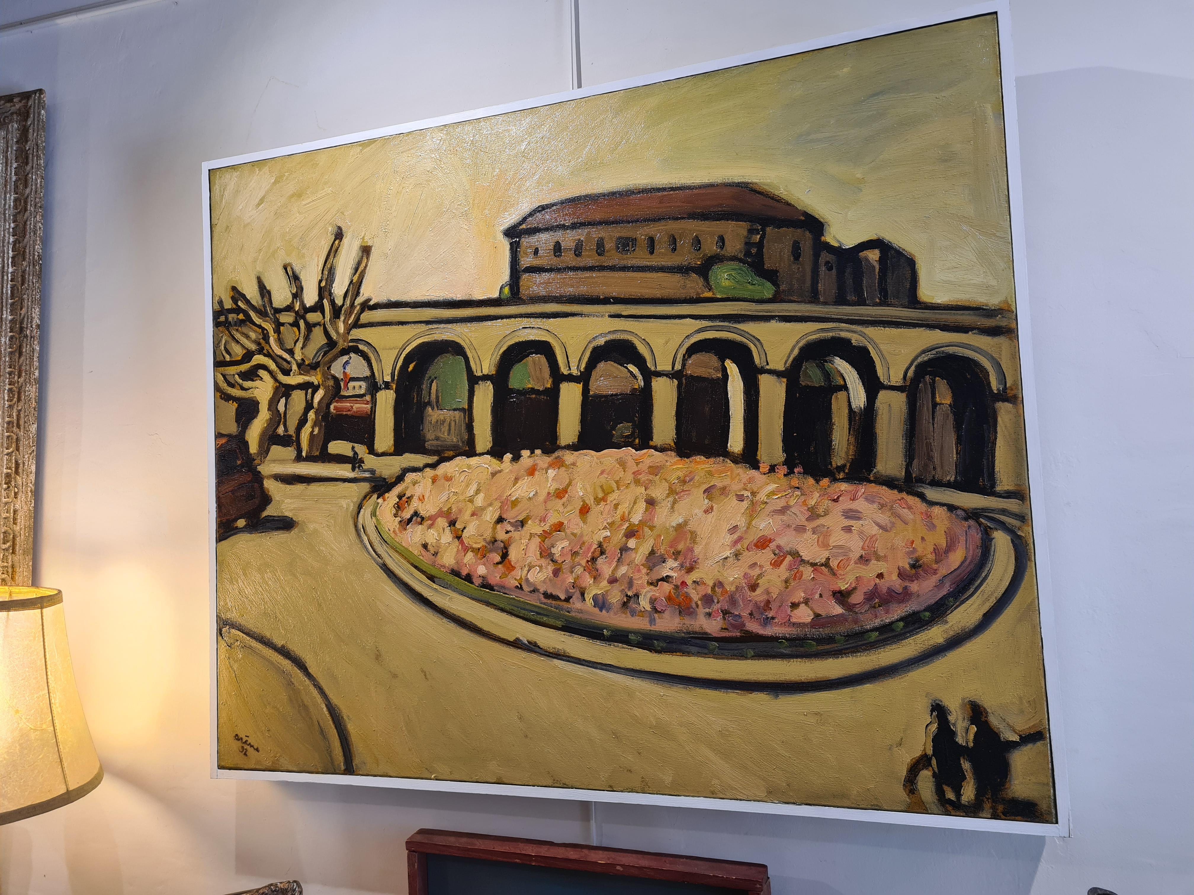 Large French Expressionist View, a Provencal Street Scene, The Colonnades. For Sale 7