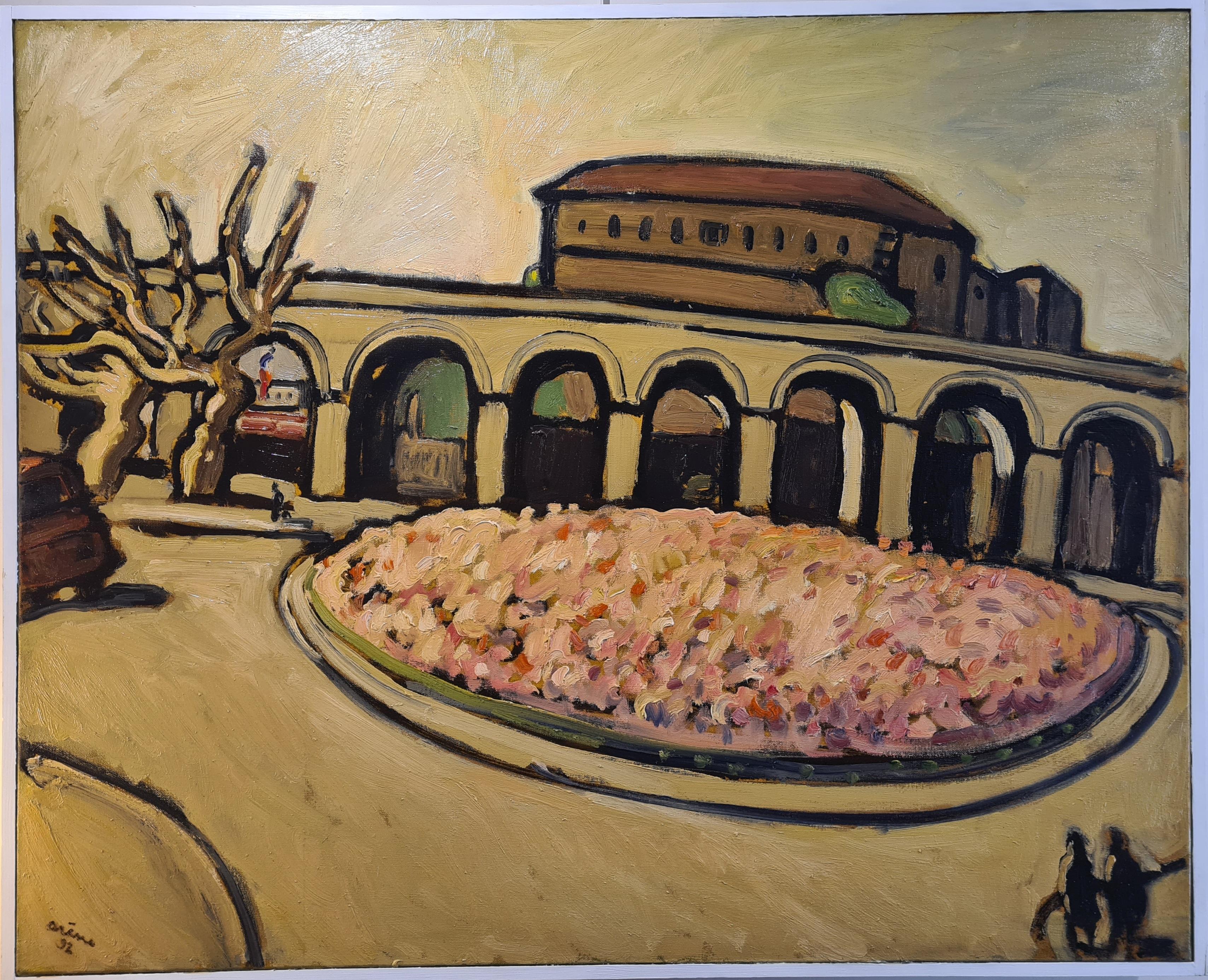 Jean Arène  Landscape Painting – Große Ansicht des französischen Expressionismus, eine provenzalische Straßenszene, The Colonnades.