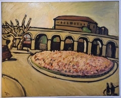 Grande vue expressionniste française, une scène de rue provençale, les colonnades.