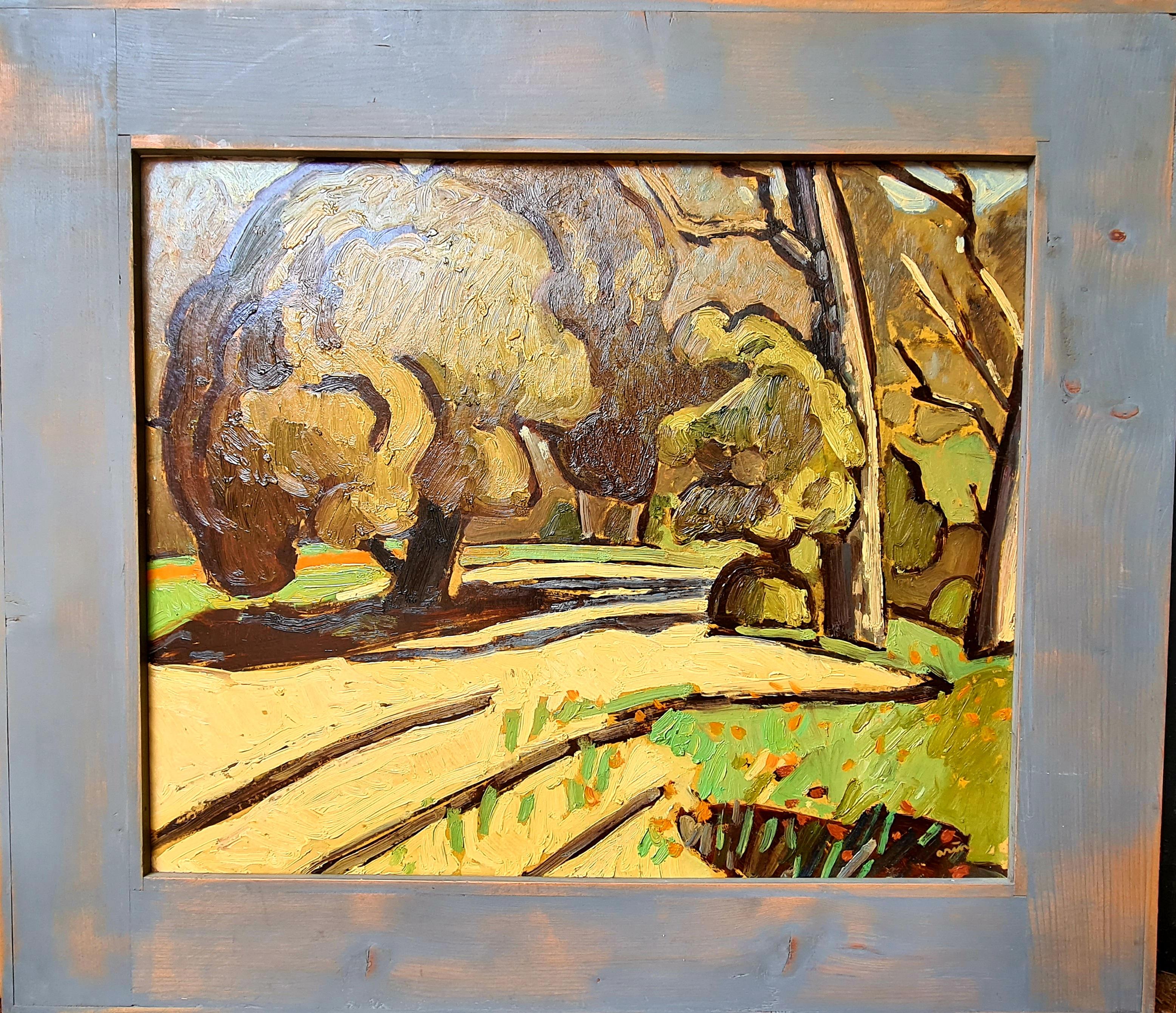 Französischer Expressionist Öl auf Leinwand, Provence, Coin du Parc – Painting von Jean Arène