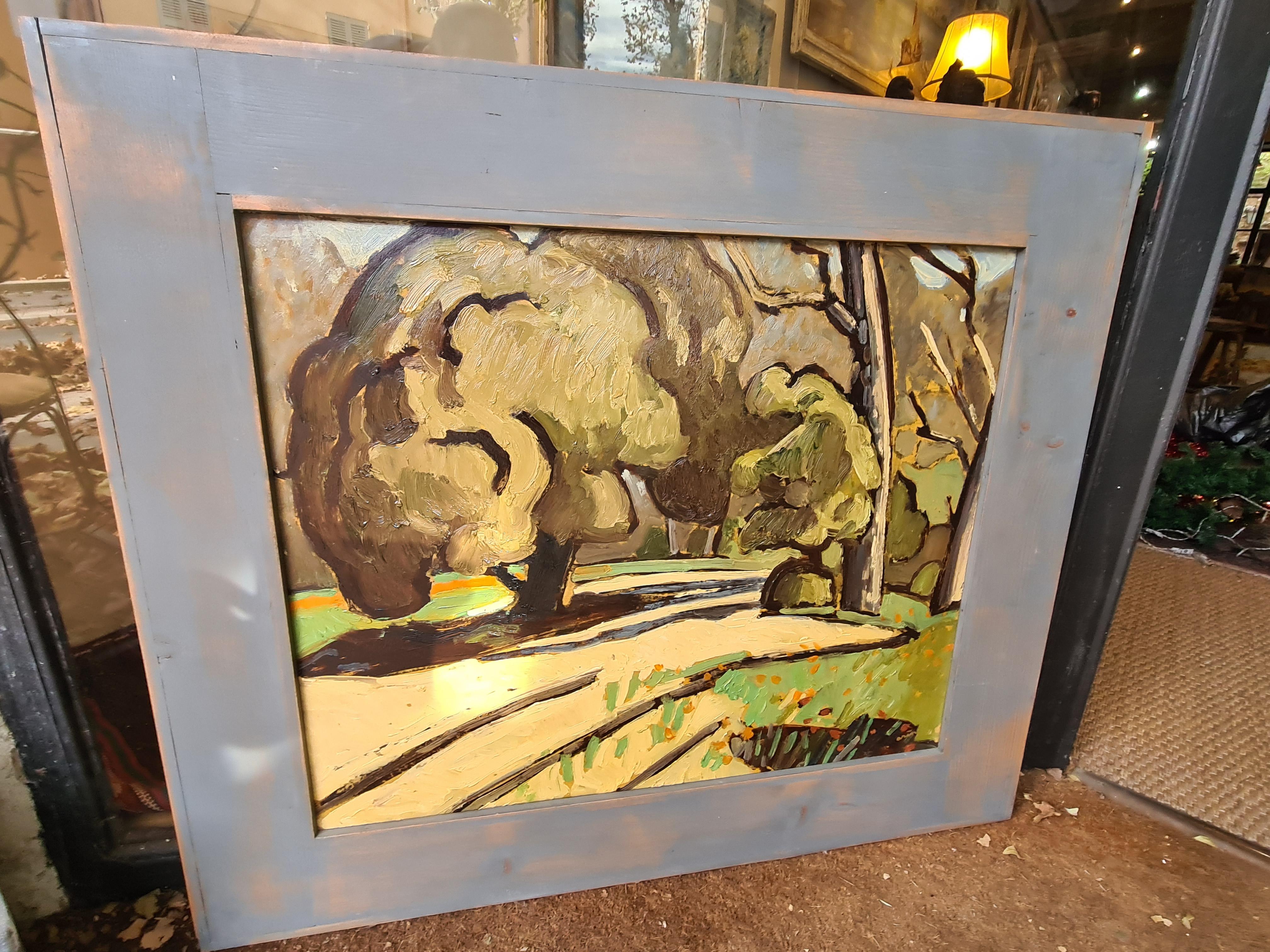 Französischer Expressionist Öl auf Leinwand, Provence, Coin du Parc (Beige), Landscape Painting, von Jean Arène