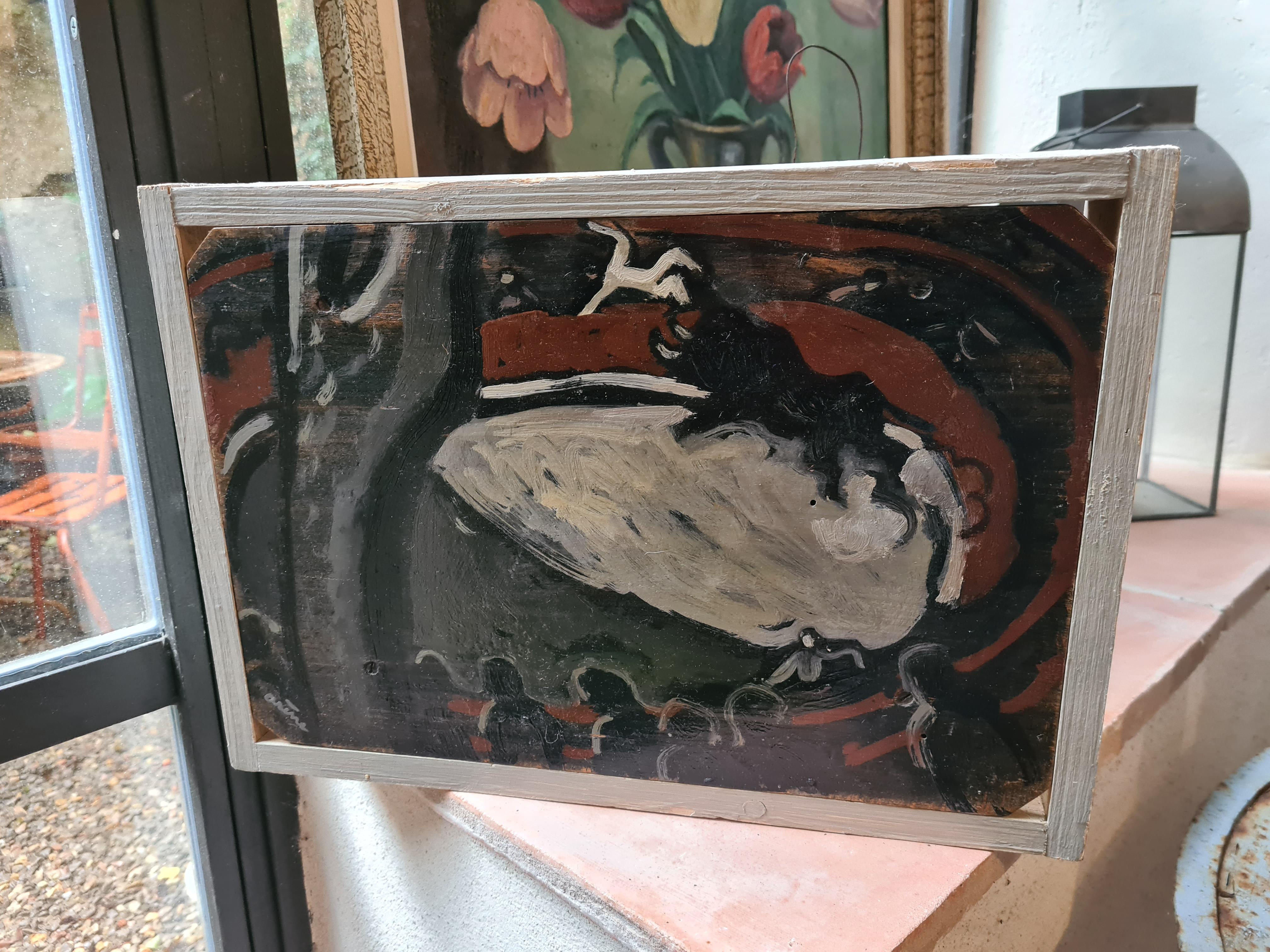 Französisches expressionistisches Ölgemälde auf Tafel, La Tauromaquia – Painting von Jean Arène