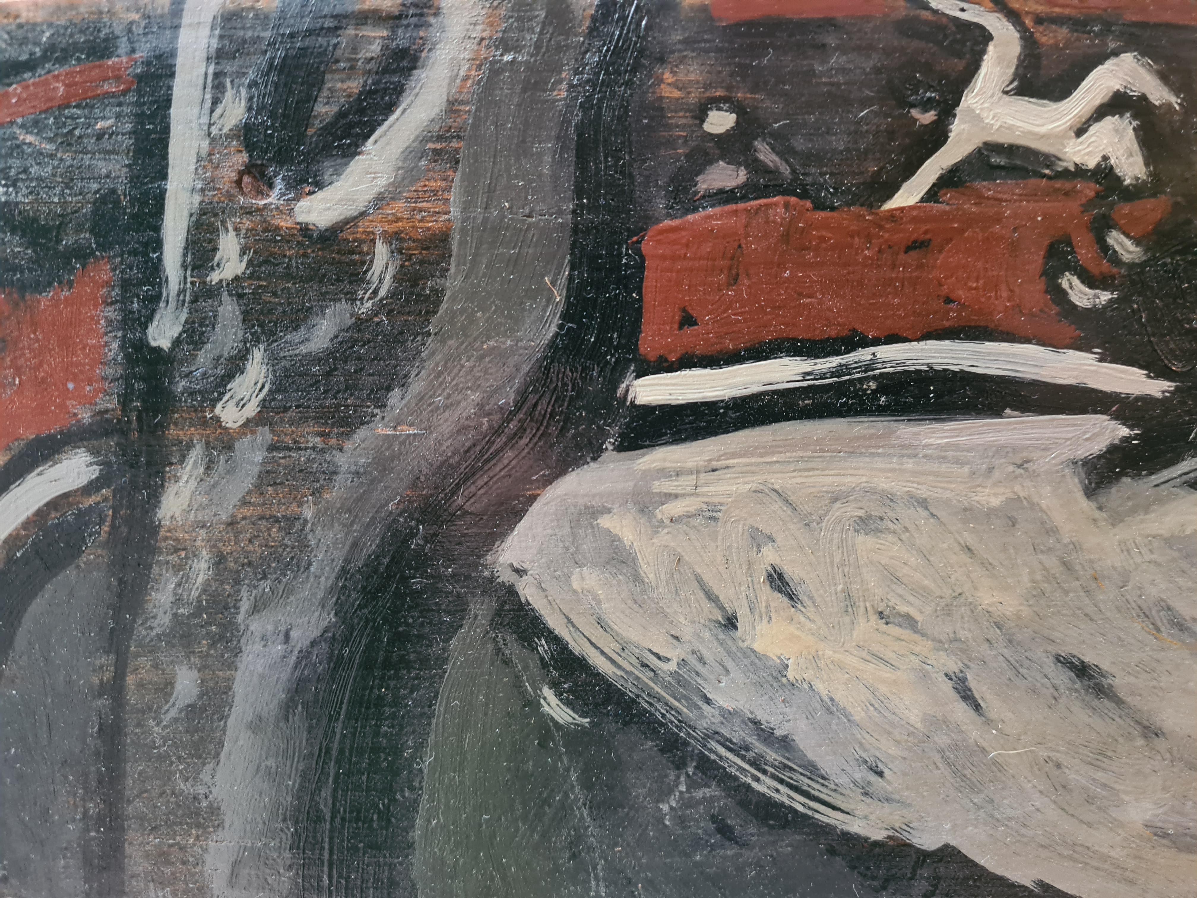 Französisches expressionistisches Ölgemälde auf Tafel, La Tauromaquia im Angebot 3