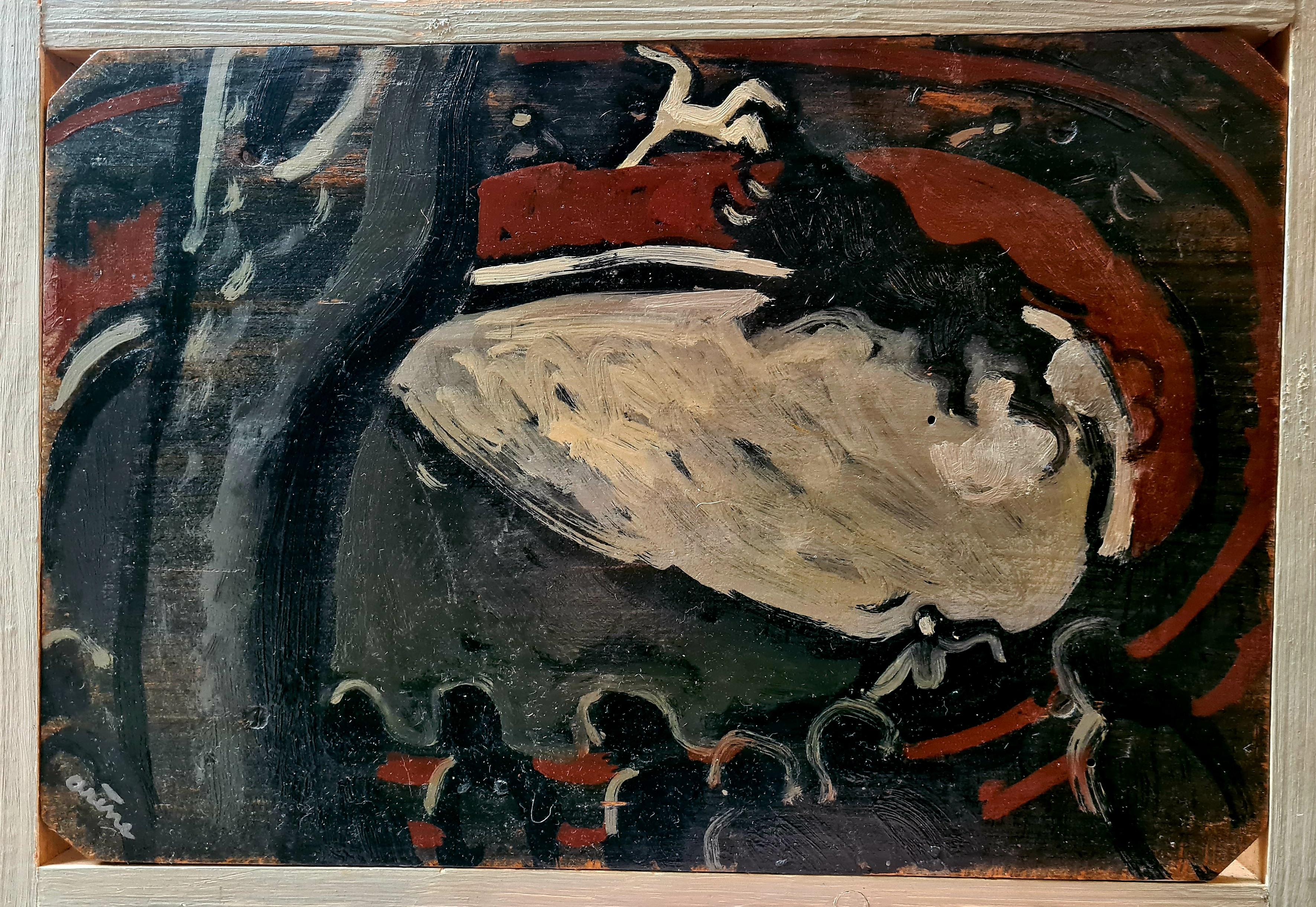 Jean Arène Figurative Painting – Französisches expressionistisches Ölgemälde auf Tafel, La Tauromaquia