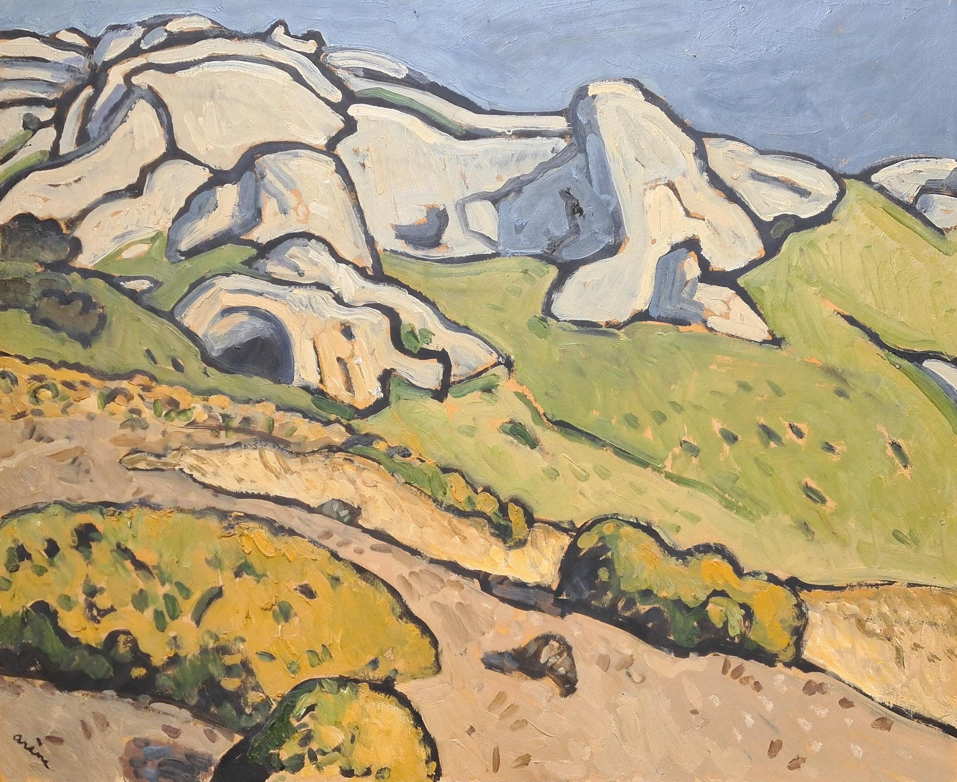 Landscape Painting Jean Arène - Paysage provençal expressionniste français, La Grotte