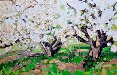 Paysage provençal expressionniste français, The Cherry Blossom. Huile sur carton.
