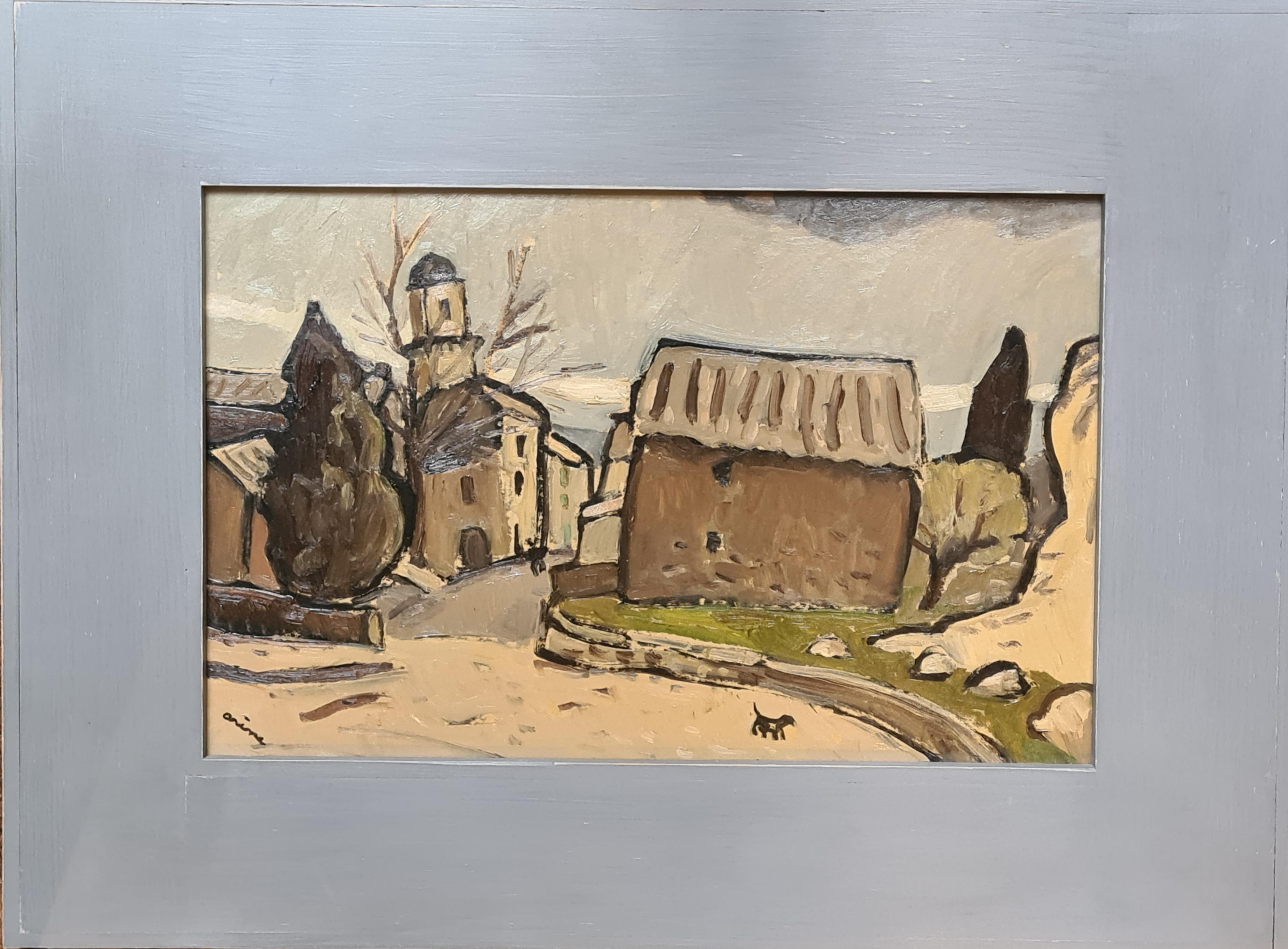 Paesaggio provenzale espressionista francese, Boulbon, Il villaggio dell'artista - Painting di Jean Arène