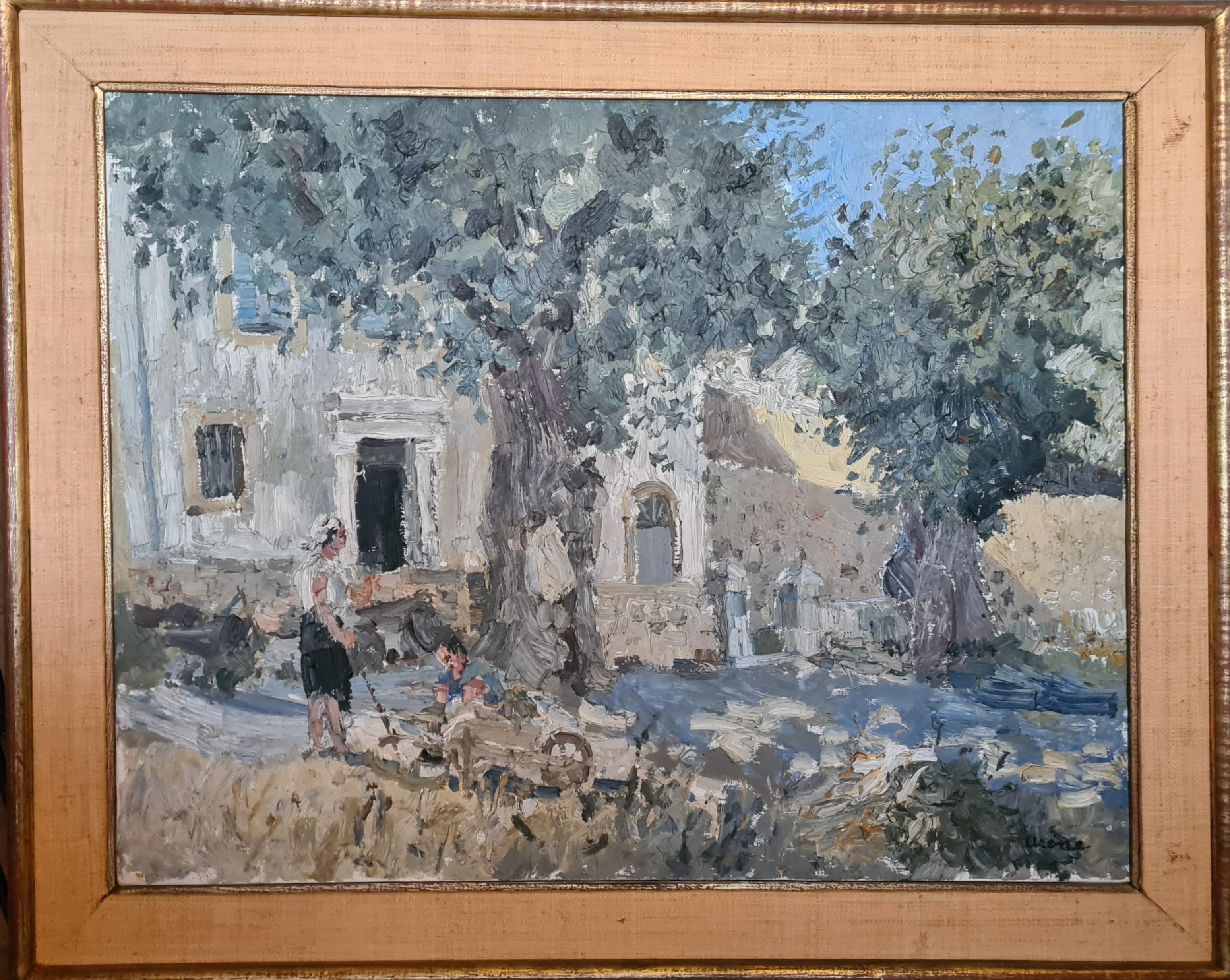 French Impressionist Oil on Canvas of The Bastide, Provence - Painting by Jean Arène