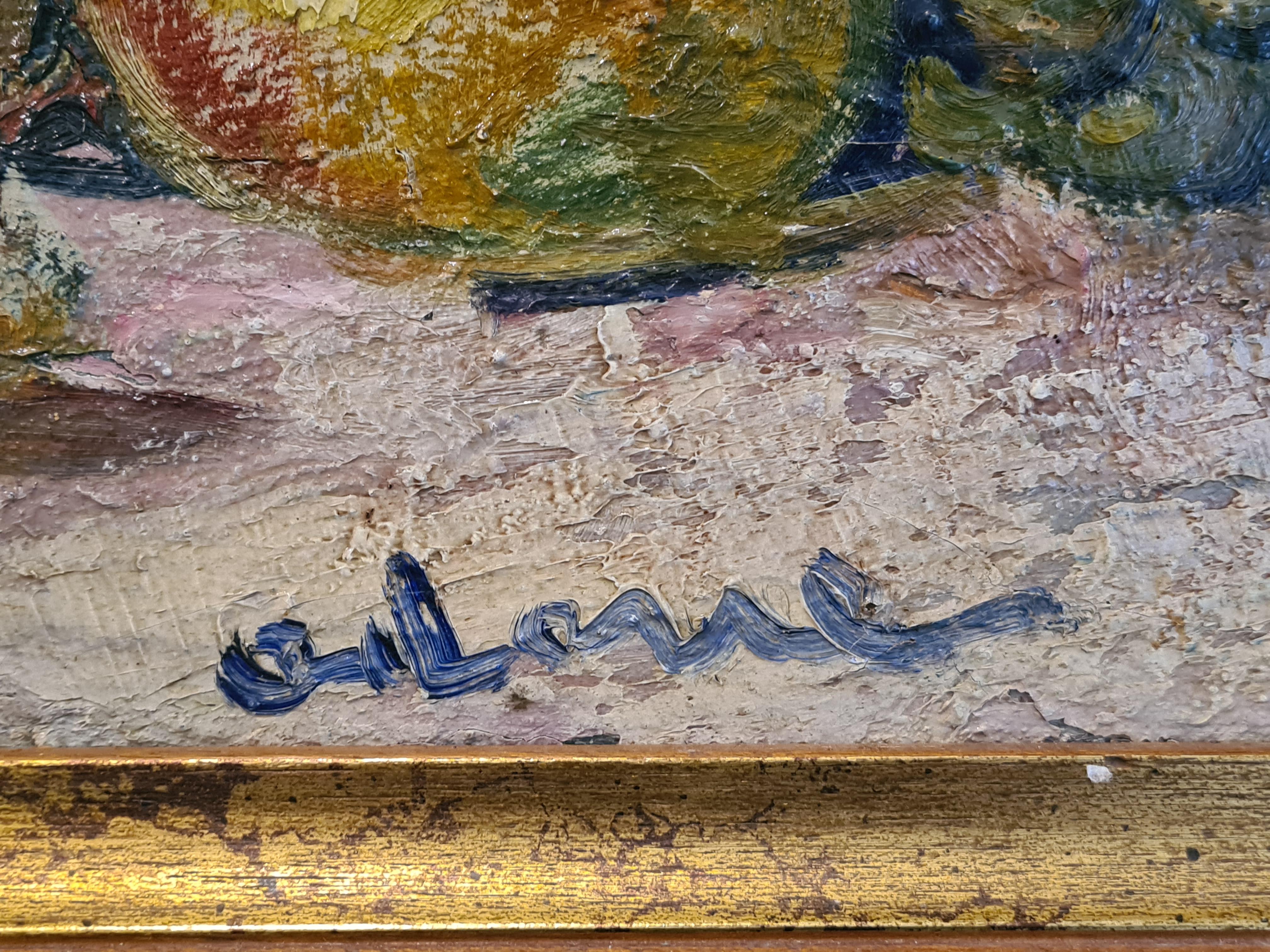 Hommage à Cézanne, Stillleben mit Obst (Post-Impressionismus), Painting, von Jean Arène