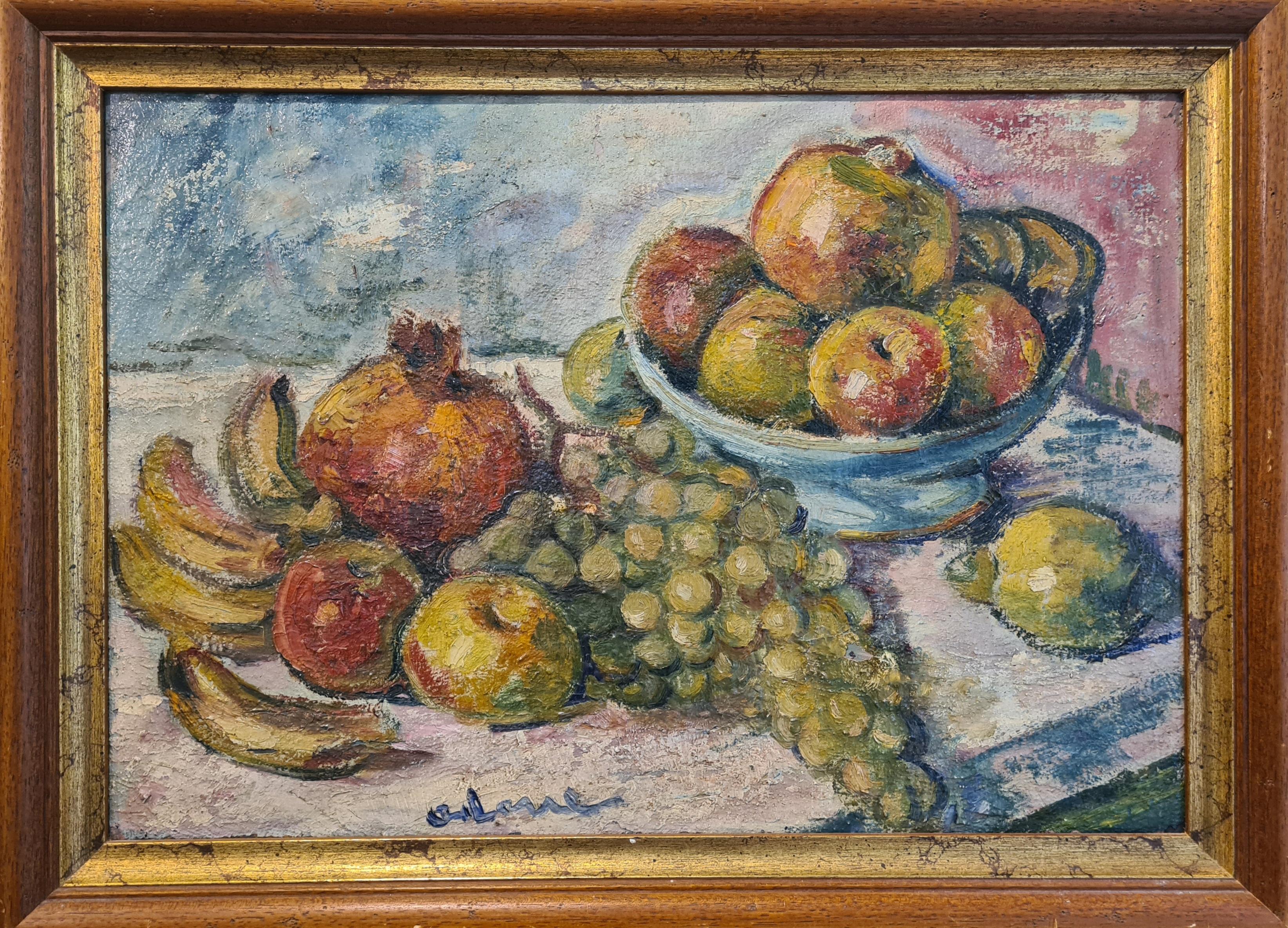 Jean Arène Interior Painting - Hommage à Cézanne, Still Life With Fruit