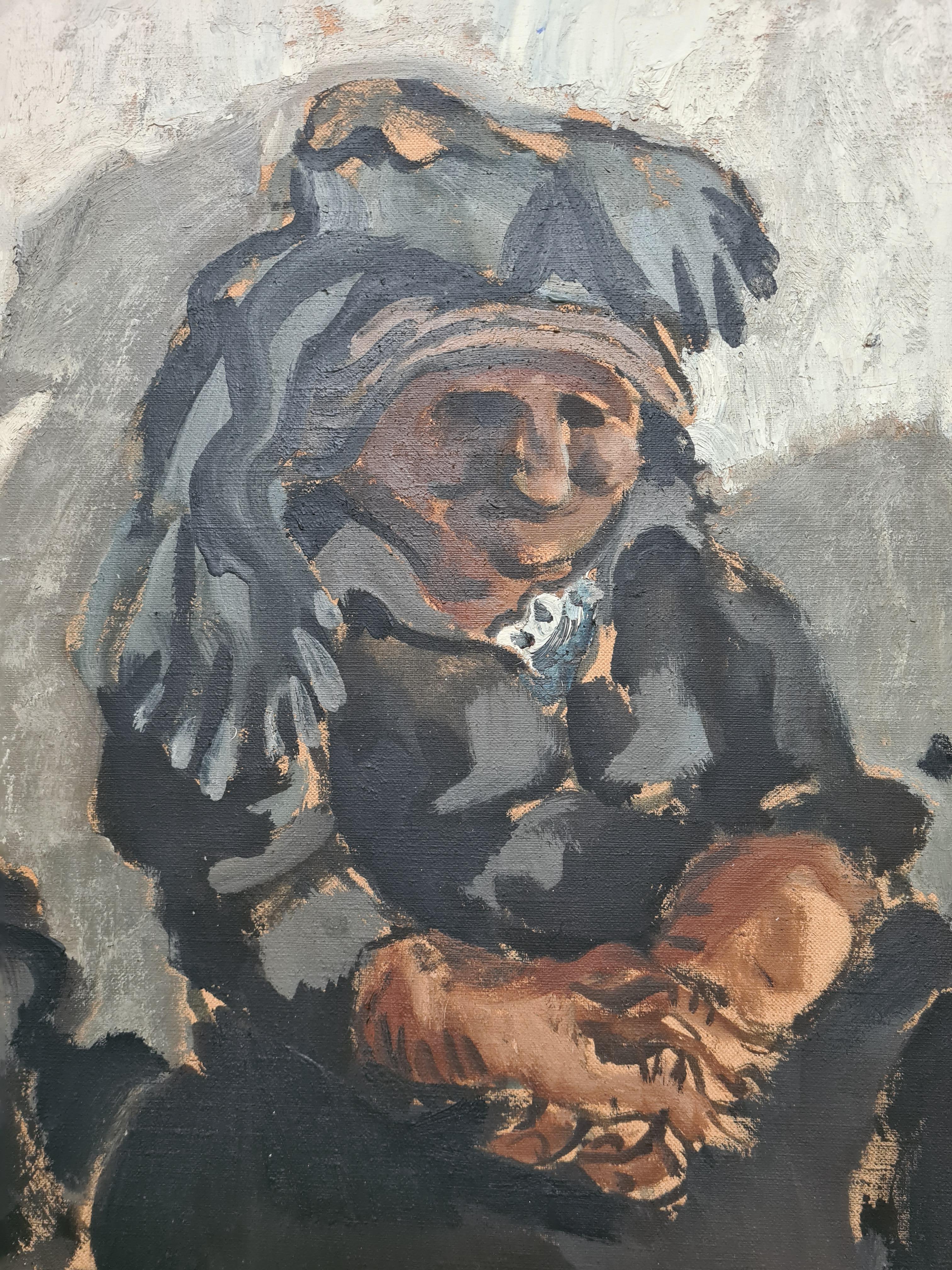 French Mid Century Large Expressionist oil on canvas of two seated  Provencale figures by Jean Arene. The painting is signed and dated bottom left.

Painted when Arene was living in Cotignac in the south of France it probably represents his