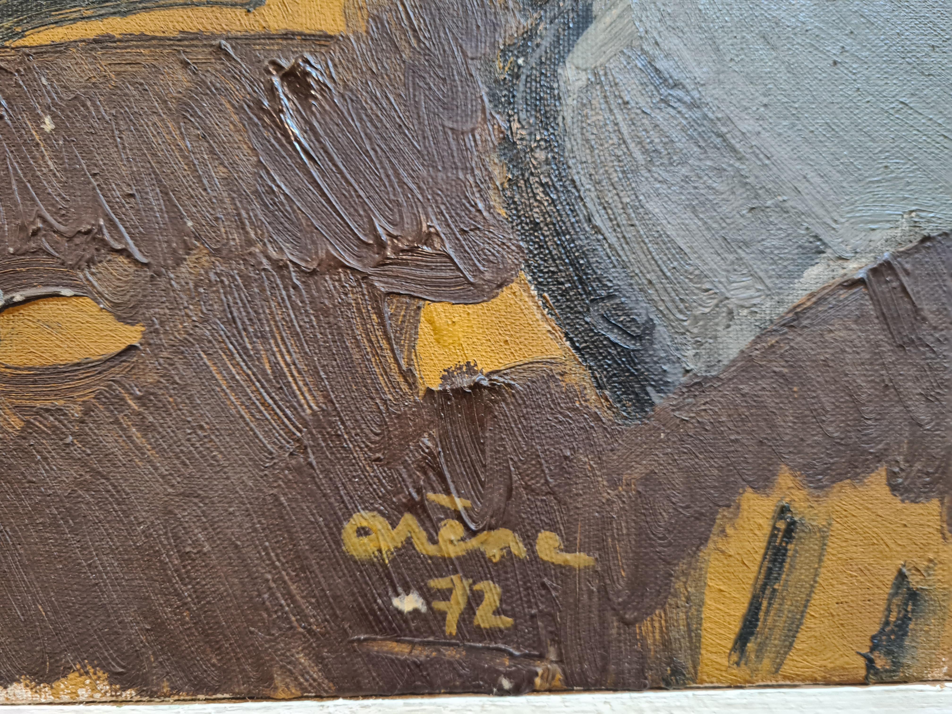 Große französische expressionistische Landschaft aus der Mitte des Jahrhunderts, Les Rochers – Painting von Jean Arène