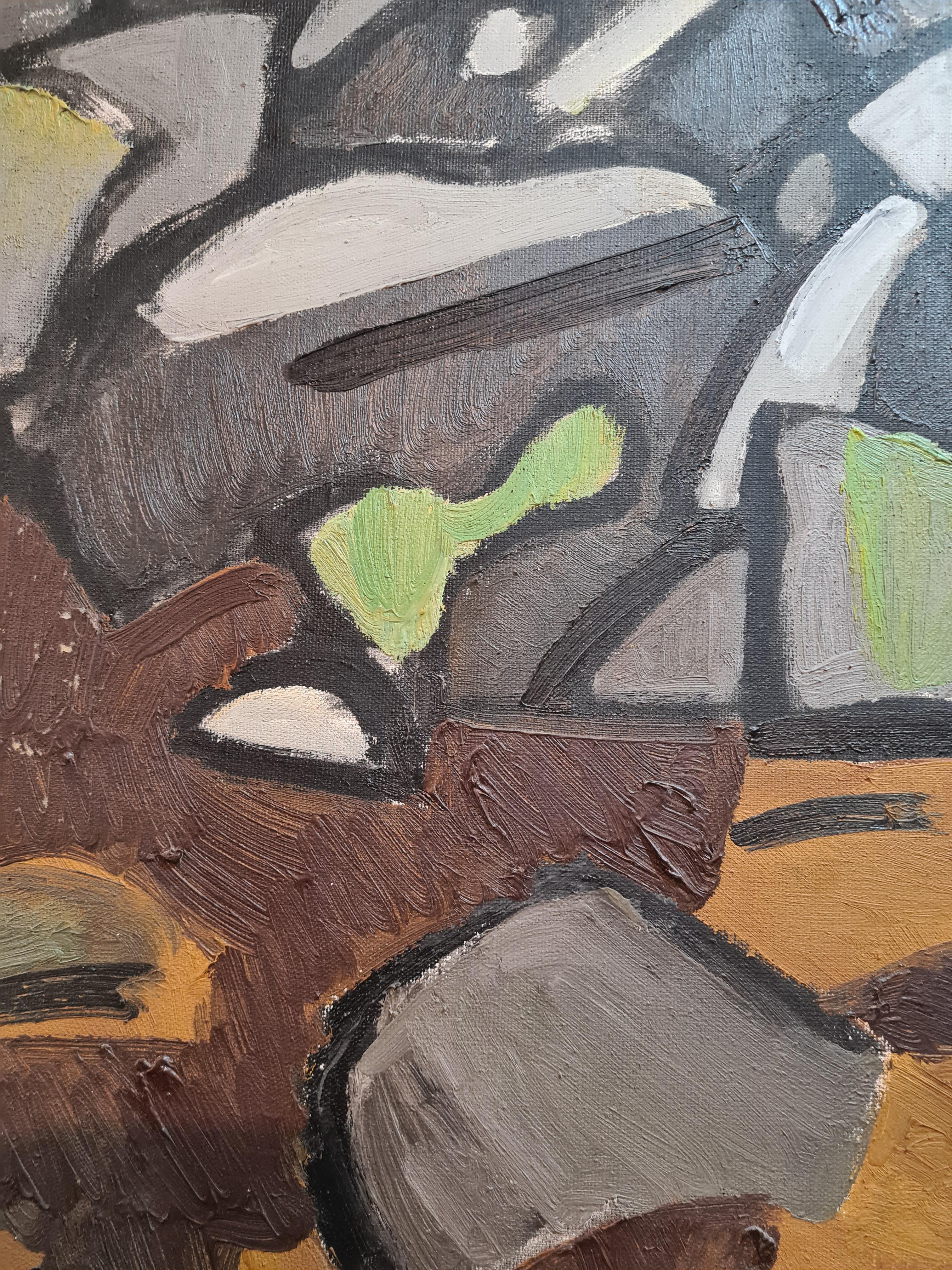 Große französische expressionistische Landschaft aus der Mitte des Jahrhunderts, Les Rochers (Expressionismus), Painting, von Jean Arène