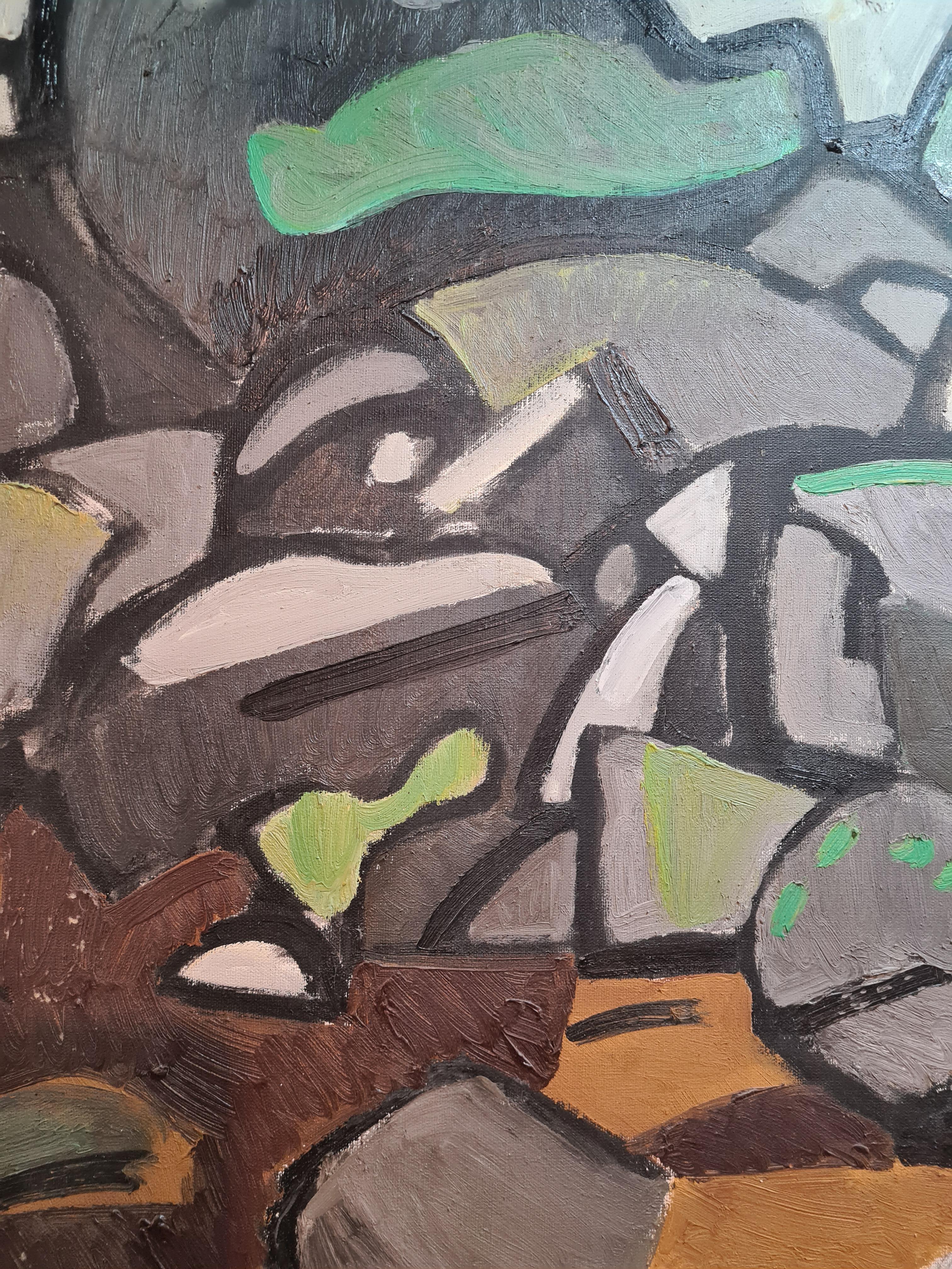 Große französische expressionistische Landschaft aus der Mitte des Jahrhunderts, Les Rochers im Angebot 1