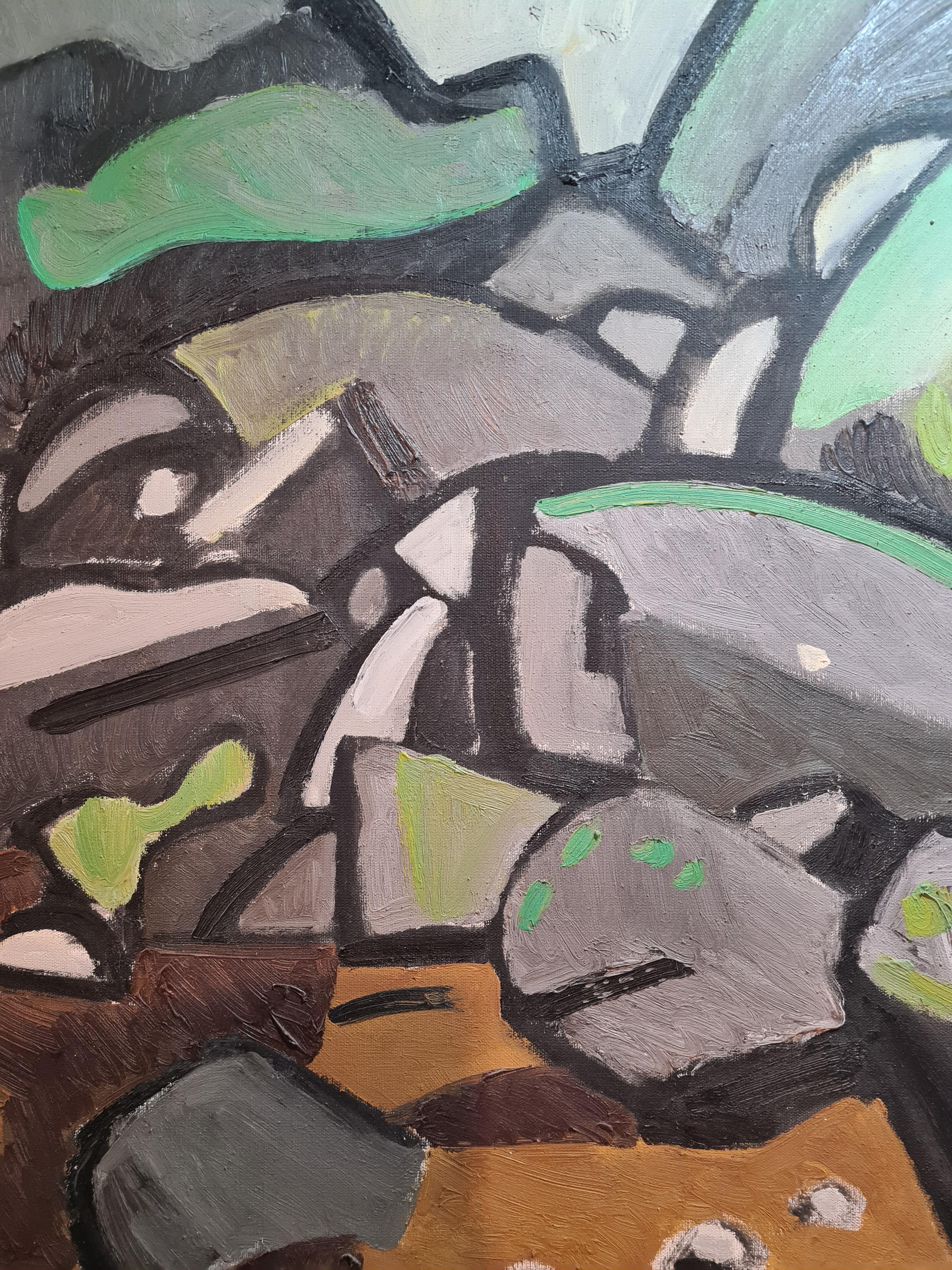 Große französische expressionistische Landschaft aus der Mitte des Jahrhunderts, Les Rochers im Angebot 2