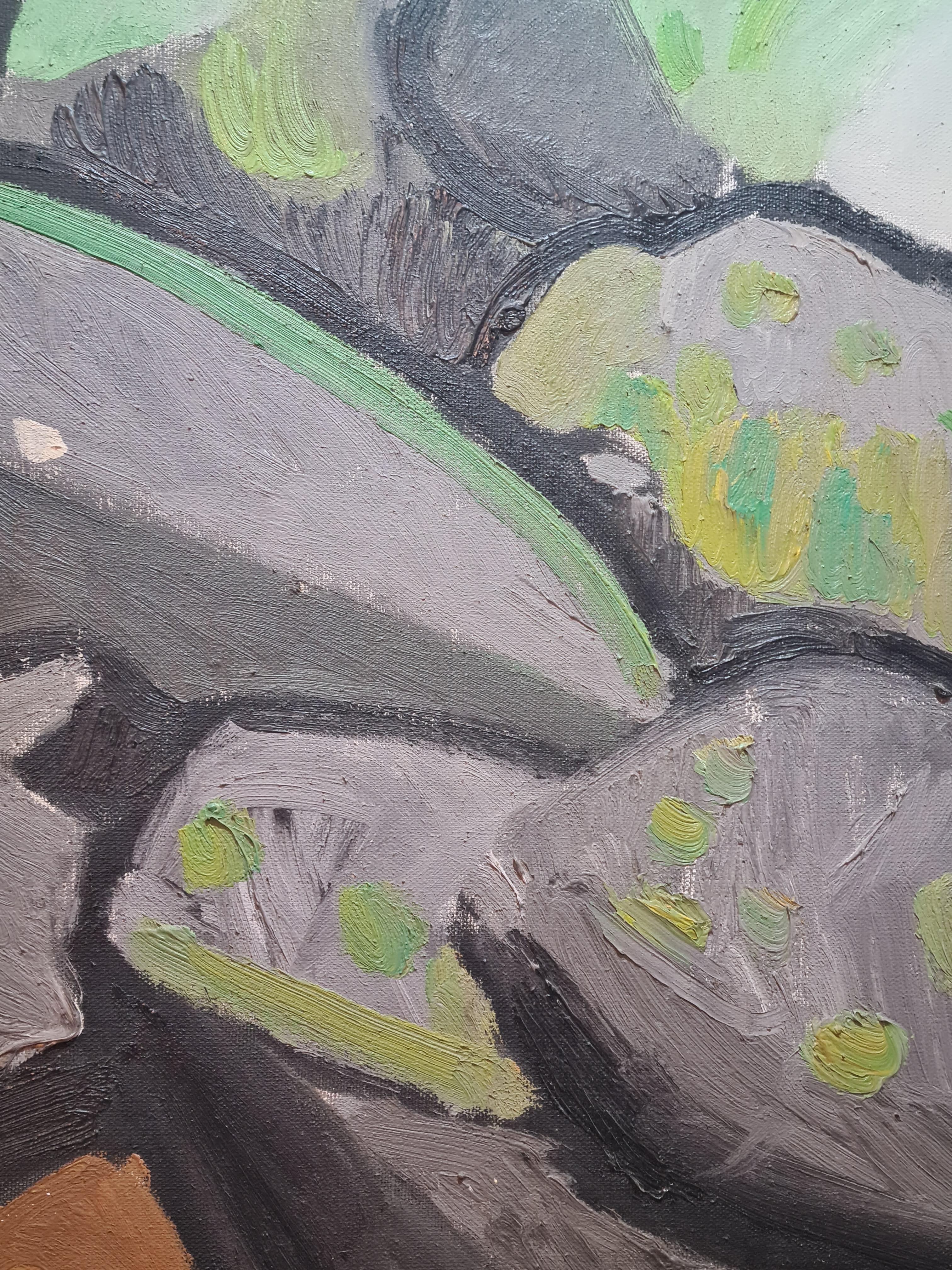 Große französische expressionistische Landschaft aus der Mitte des Jahrhunderts, Les Rochers im Angebot 3