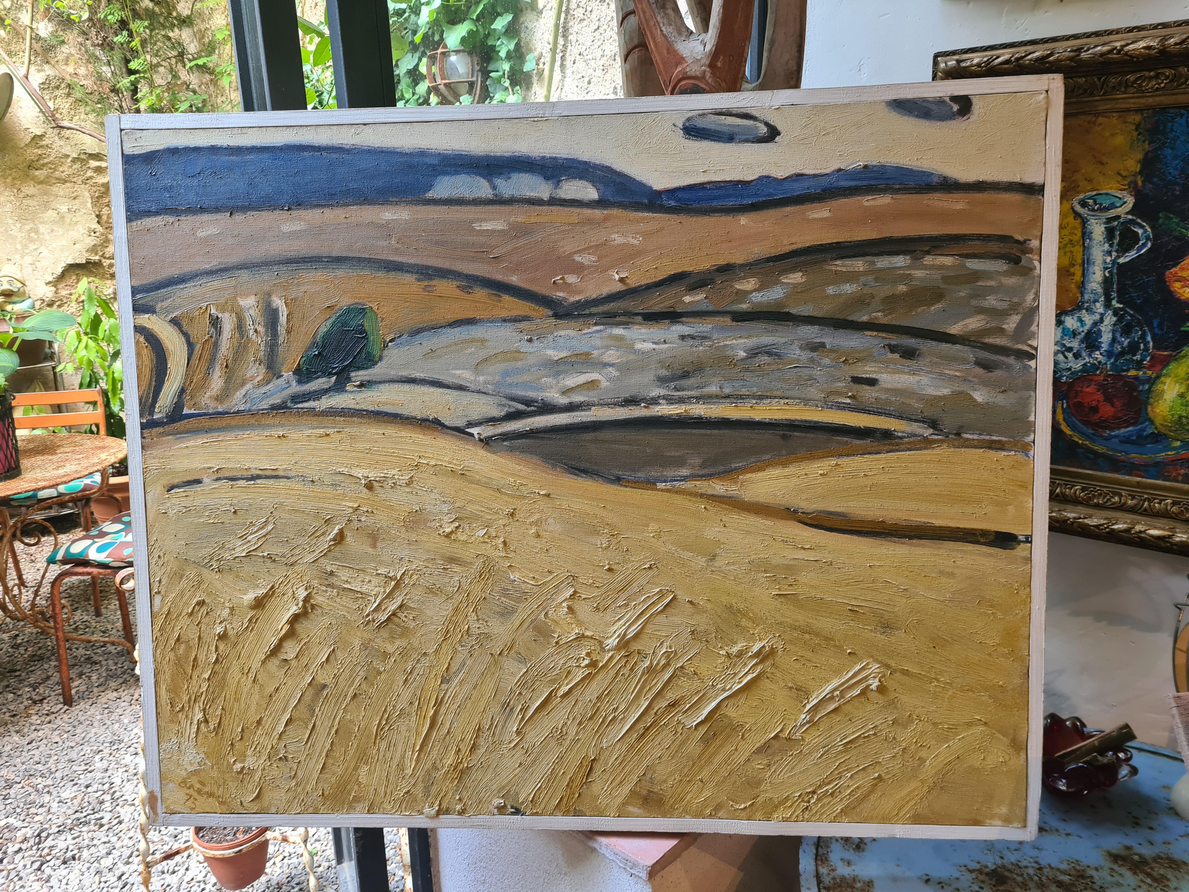 Das Kornfeld, Französische expressionistische Landschaft aus der Mitte des Jahrhunderts, Blés a Vincelles im Angebot 9