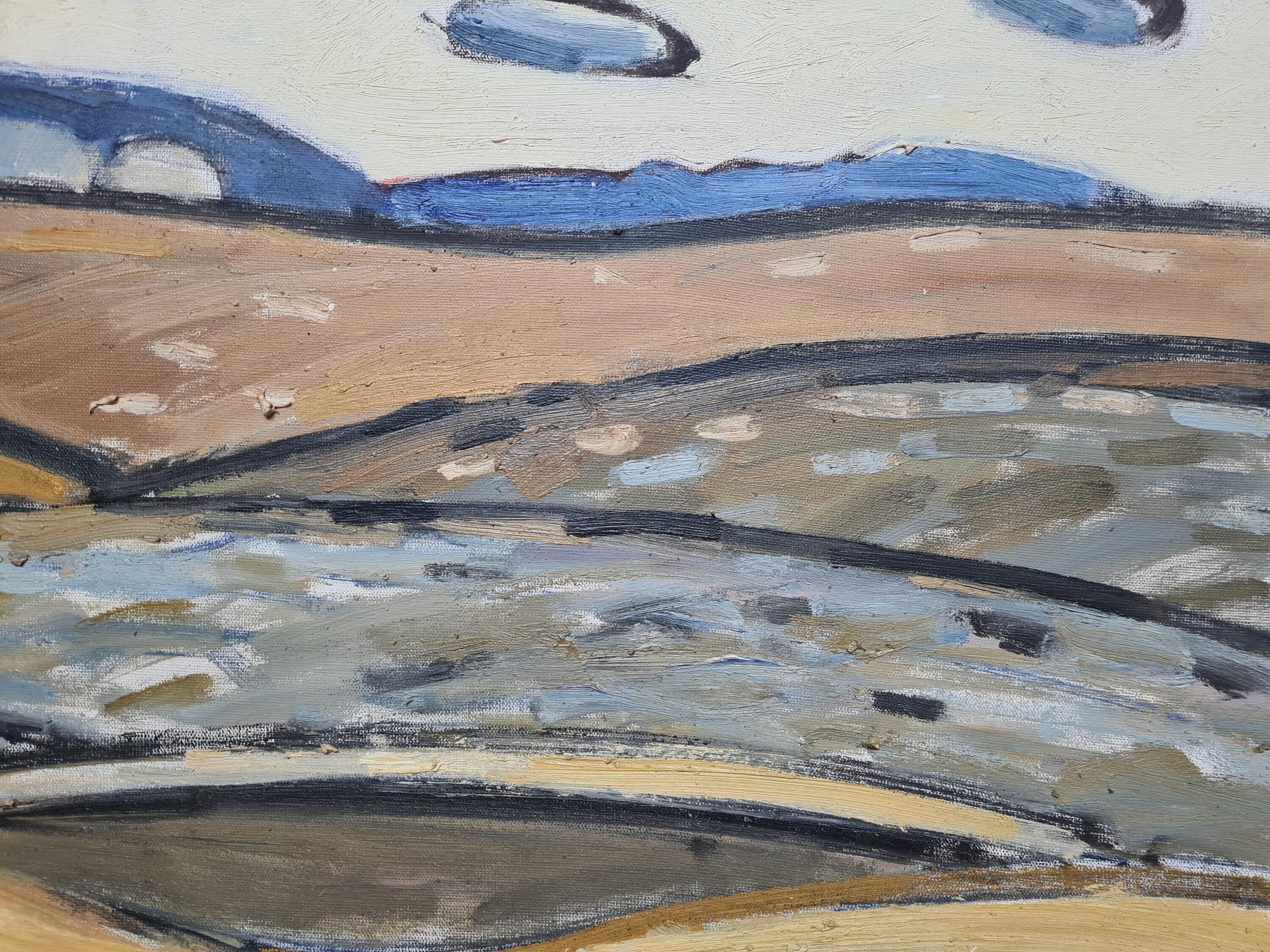 Das Kornfeld, Französische expressionistische Landschaft aus der Mitte des Jahrhunderts, Blés a Vincelles (Beige), Abstract Painting, von Jean Arène