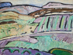 Retro The Lavender Fields in Summer, Large French Mid Century Fauvist Oil on Canvas