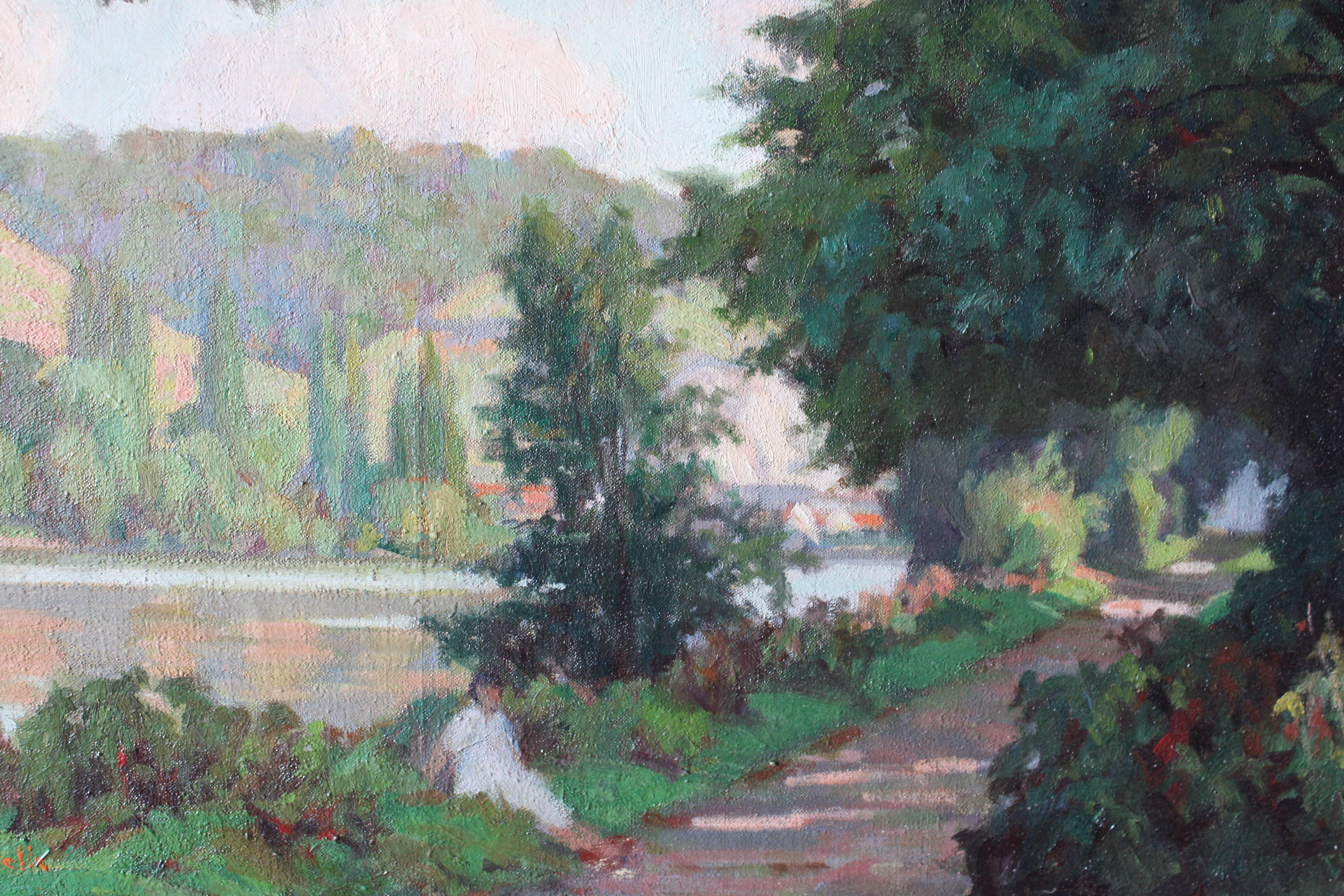 Vintage Post-Impressionist Französisch Landschaft Ölgemälde von einer Frau in der Landschaft im Angebot 5