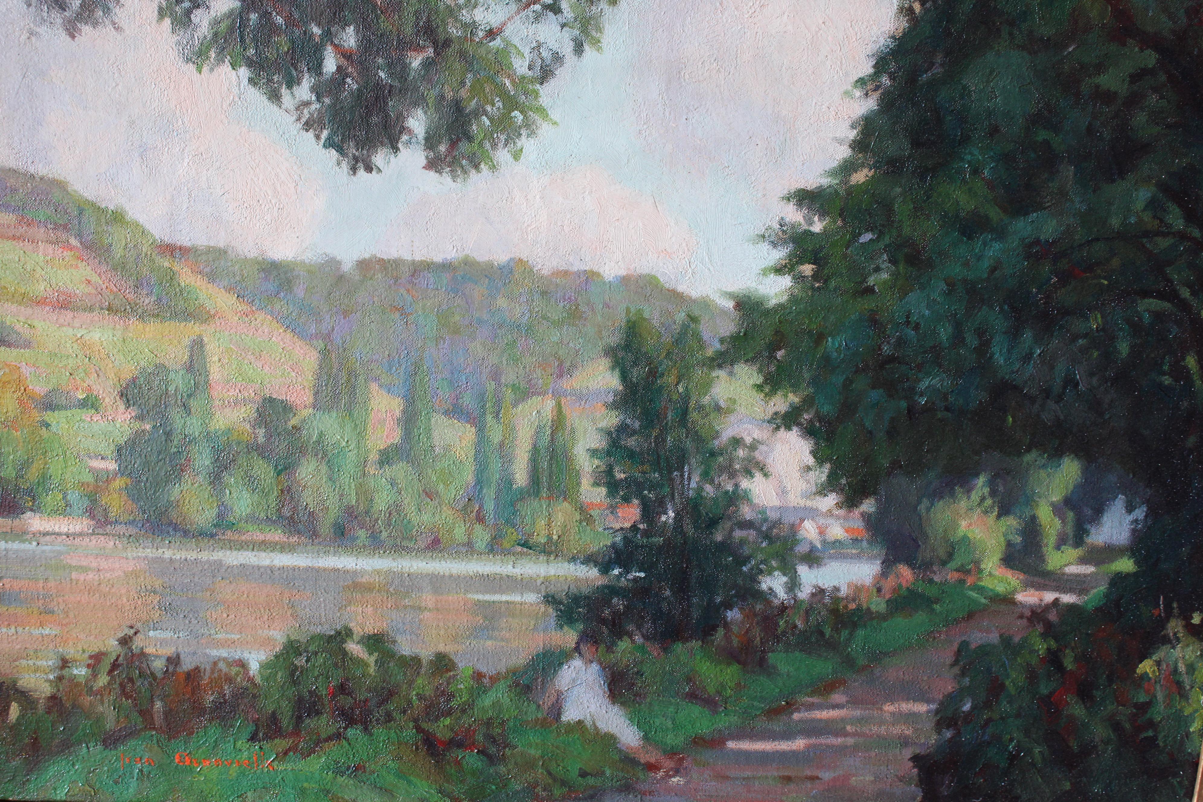 Vintage Post-Impressionist Französisch Landschaft Ölgemälde von einer Frau in der Landschaft im Angebot 6