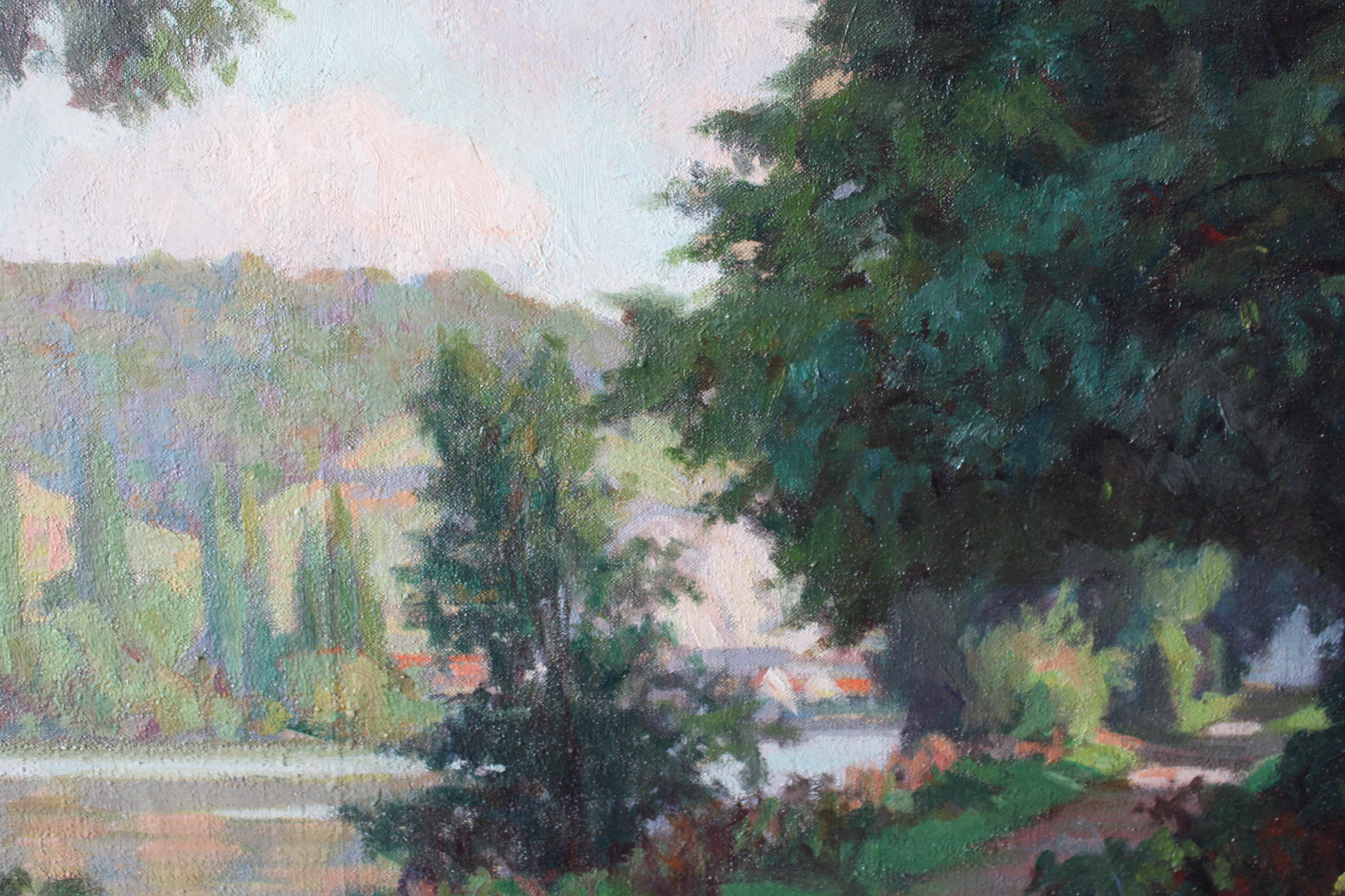 Vintage Post-Impressionist Französisch Landschaft Ölgemälde von einer Frau in der Landschaft im Angebot 1