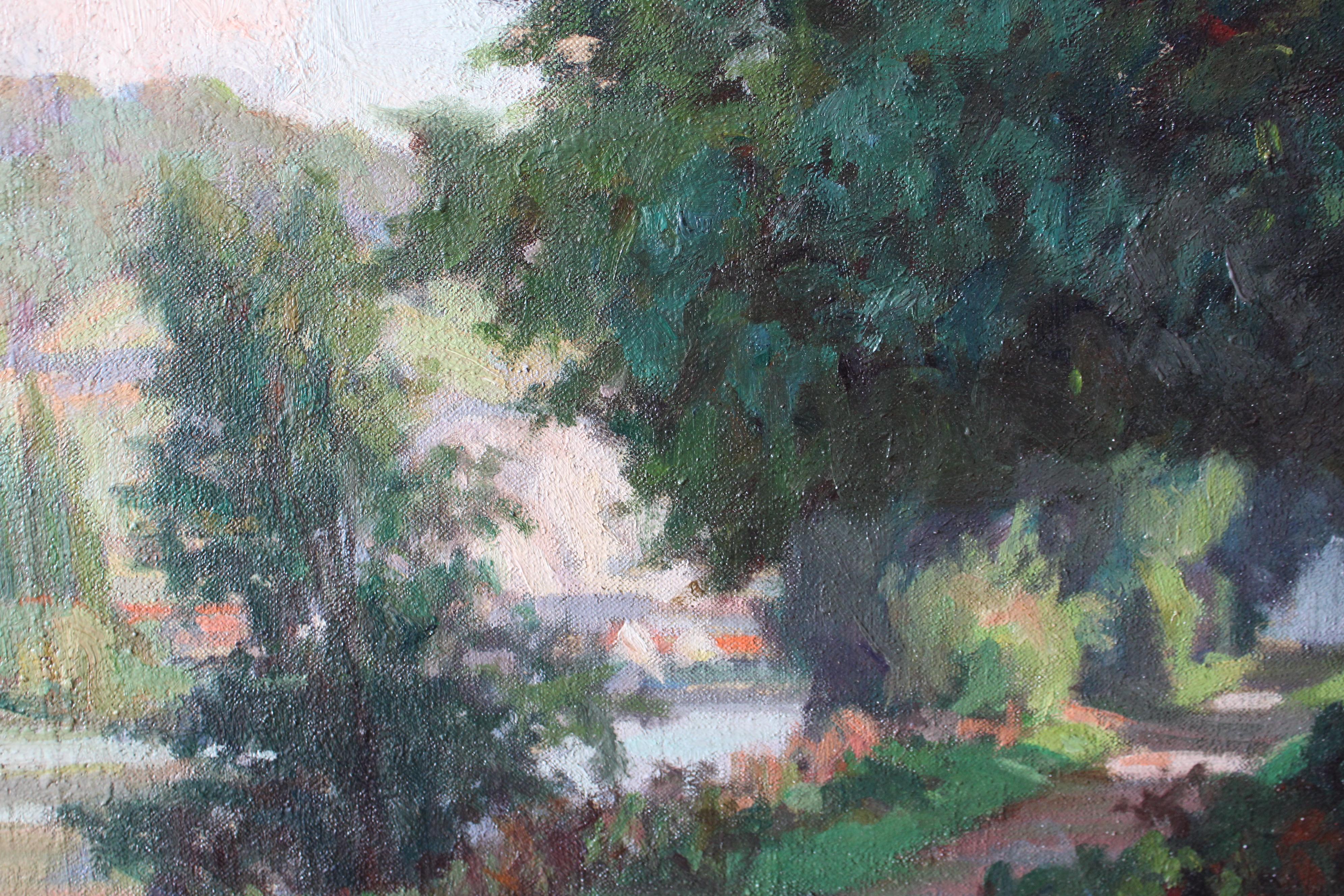 Vintage Post-Impressionist Französisch Landschaft Ölgemälde von einer Frau in der Landschaft im Angebot 2