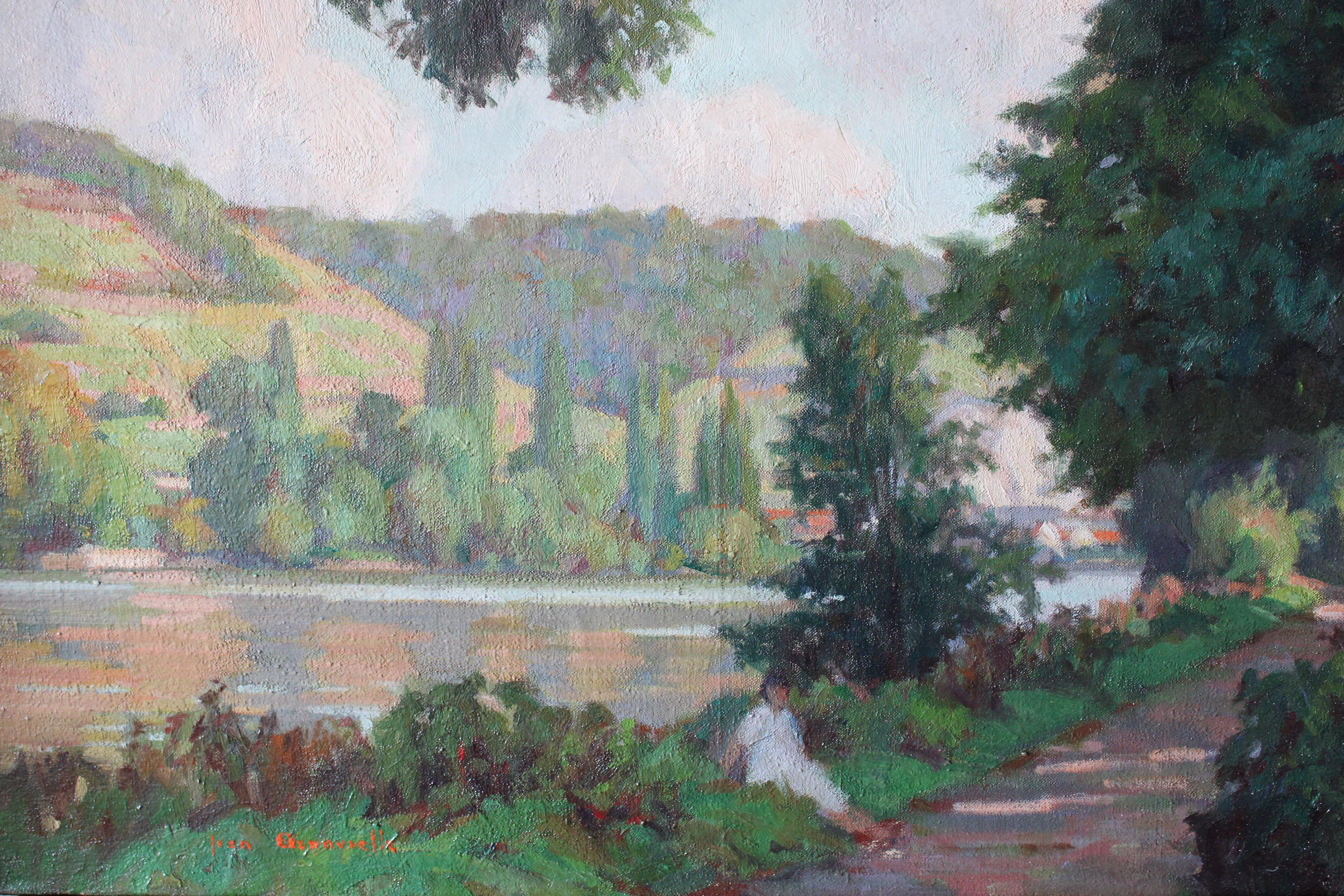 Vintage Post-Impressionist Französisch Landschaft Ölgemälde von einer Frau in der Landschaft im Angebot 3