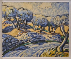 Le Chemin Bleu, huile sur toile, vue provençale fauviste française