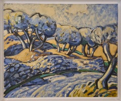 Retro Le Chemin Bleu, Oil On Canvas, French Fauvist Provencale View